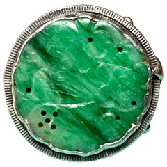 Doris Cliff Bague en jade et argent sterling à motif de fleurs moderne du milieu du siècle dernier