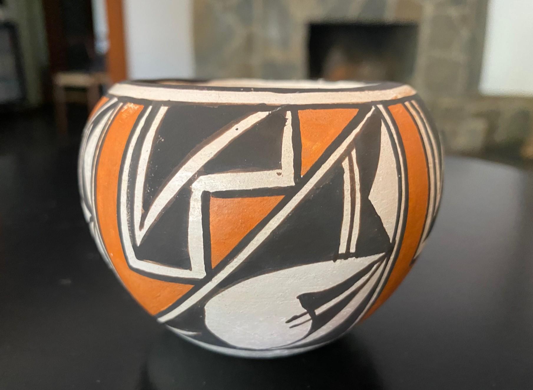 Fired Doris Concho Patricio Signed Native American Acoma Pueblo Southwest Pottery Bowl For Sale