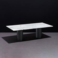 Doris Double Pedestal Dining Table in White Carrara Marble and Blackened Bronze