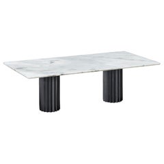Doris Double Pedestal Dining Table in White Carrara Marble and Blackened Bronze