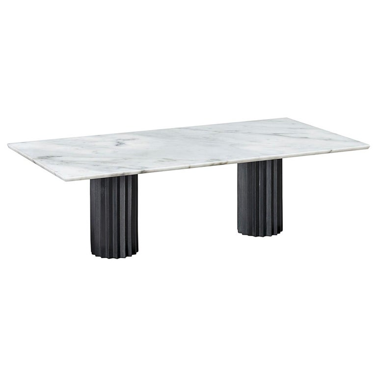 Doris Double Pedestal Dining Table in White Carrara Marble ...