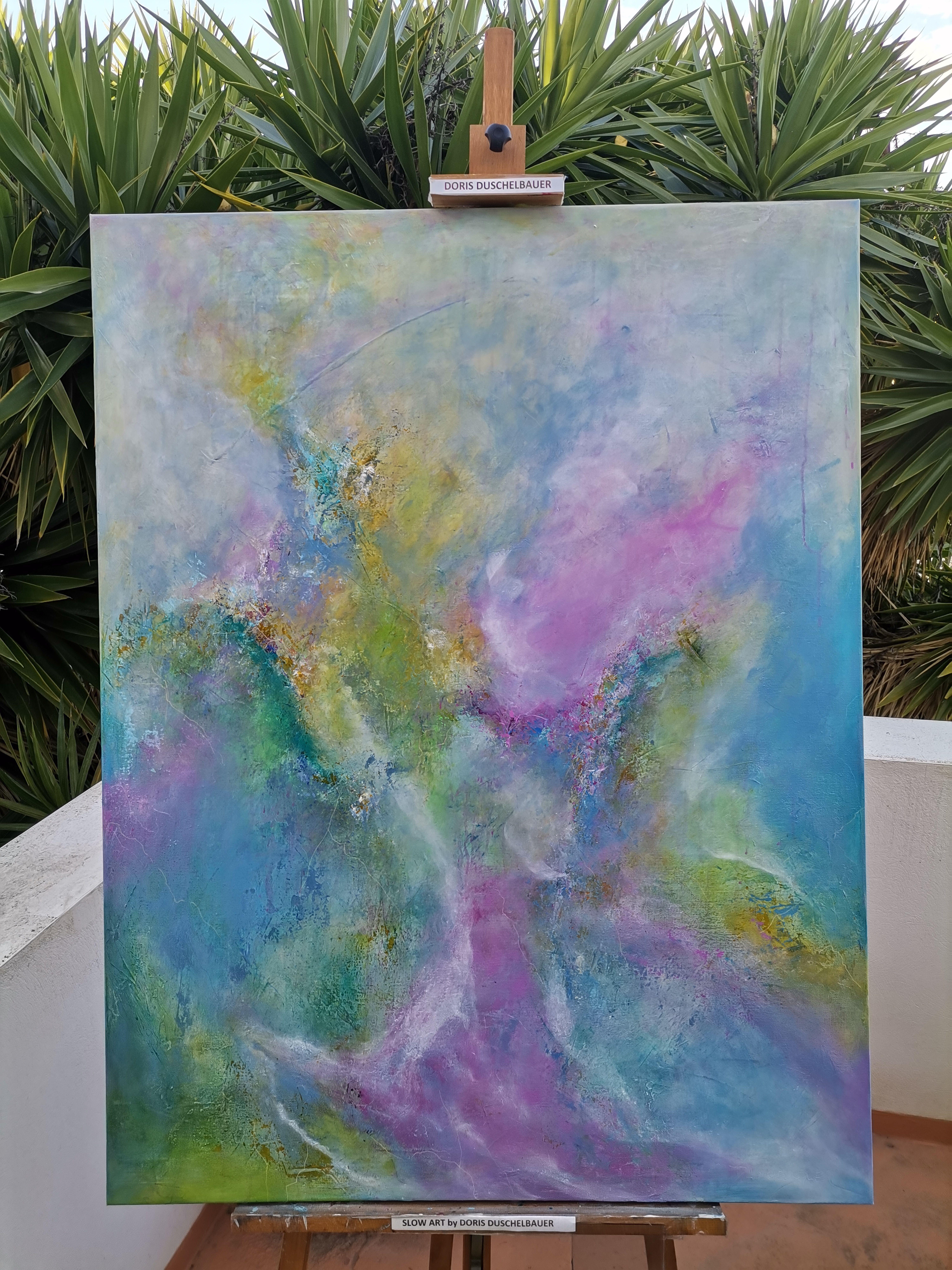 A mist of memories - Gray Abstract Painting by Doris Duschelbauer
