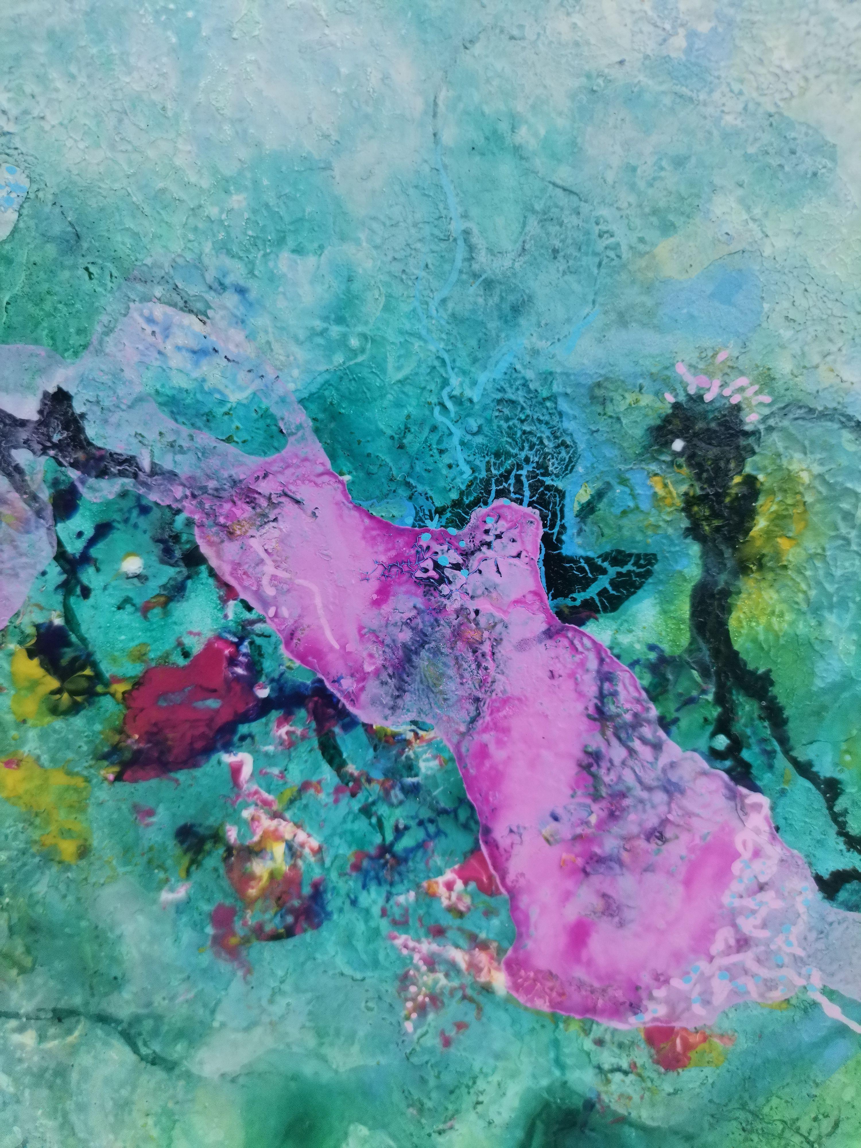 Oltre le parole II, Pittura, Acrilico su carta - Abstract Painting Blu di Doris Duschelbauer