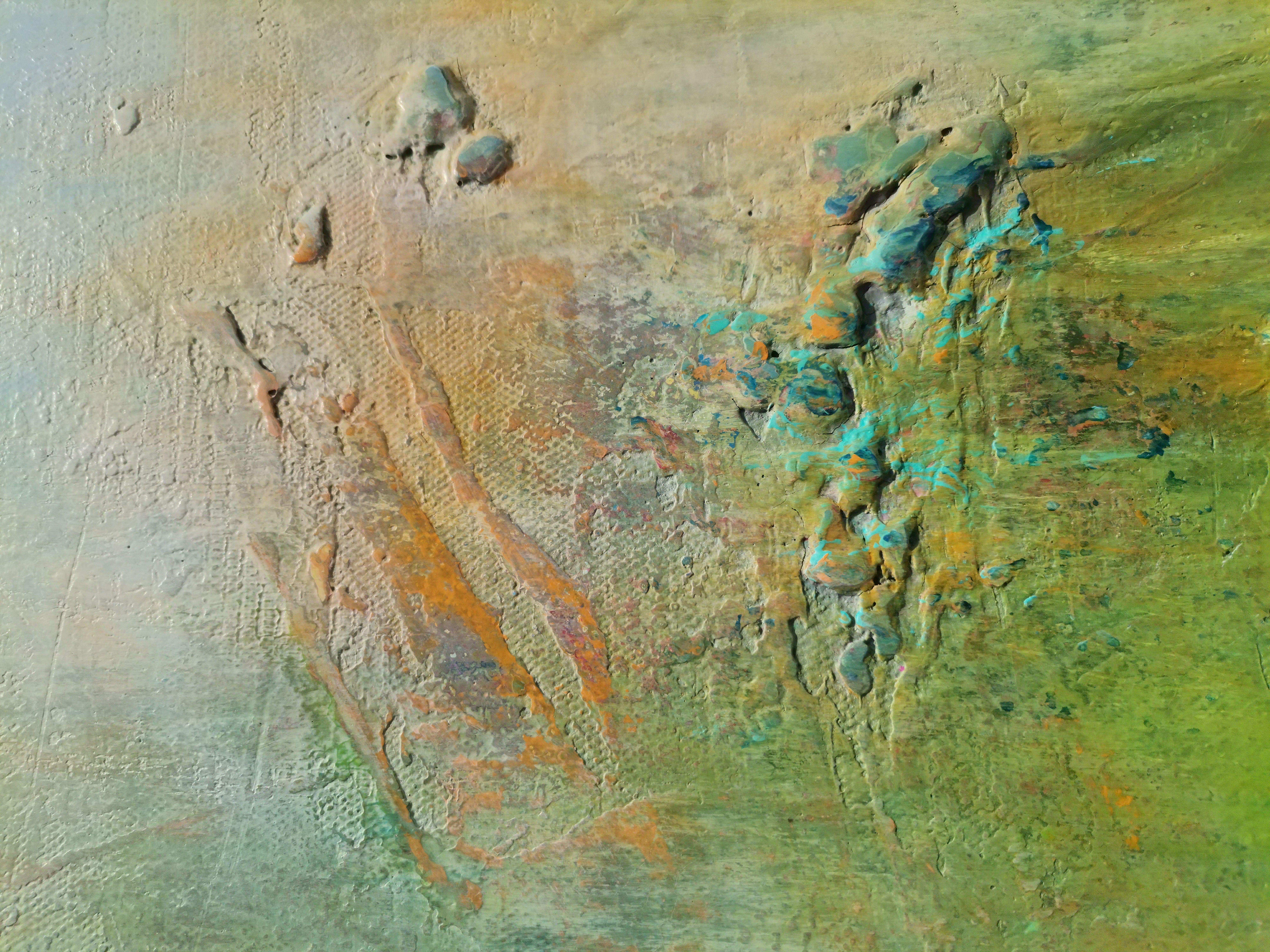 A picture in which I let myself be guided by pure feelings that came onto the canvas in a wide variety of tones. The many layers of paint show that it emerged from a long process, where I finally felt: now itâ€™s done : )    It is an abstract