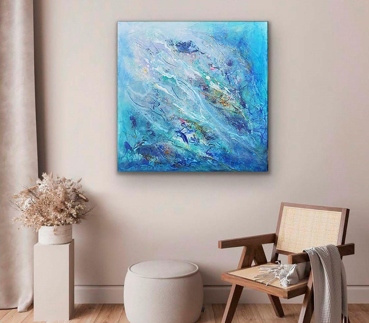 Flowing into the depth, Gemälde, Acryl auf Leinwand – Painting von Doris Duschelbauer