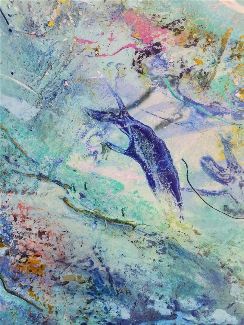 Flowing into the depth, Gemälde, Acryl auf Leinwand (Blau), Abstract Painting, von Doris Duschelbauer