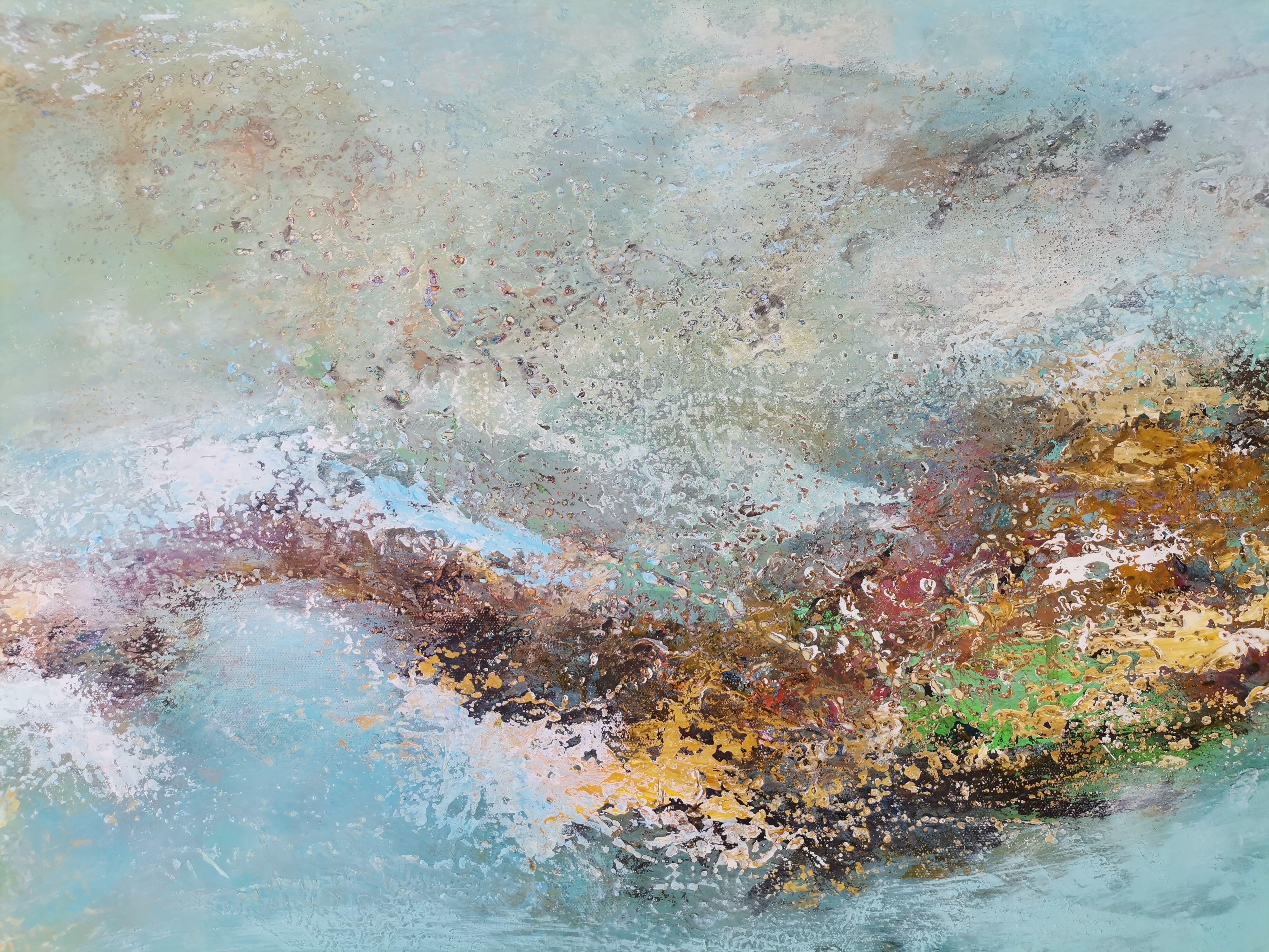 In the shallow of the sea, Gemälde, Acryl auf Leinwand (Blau), Abstract Painting, von Doris Duschelbauer
