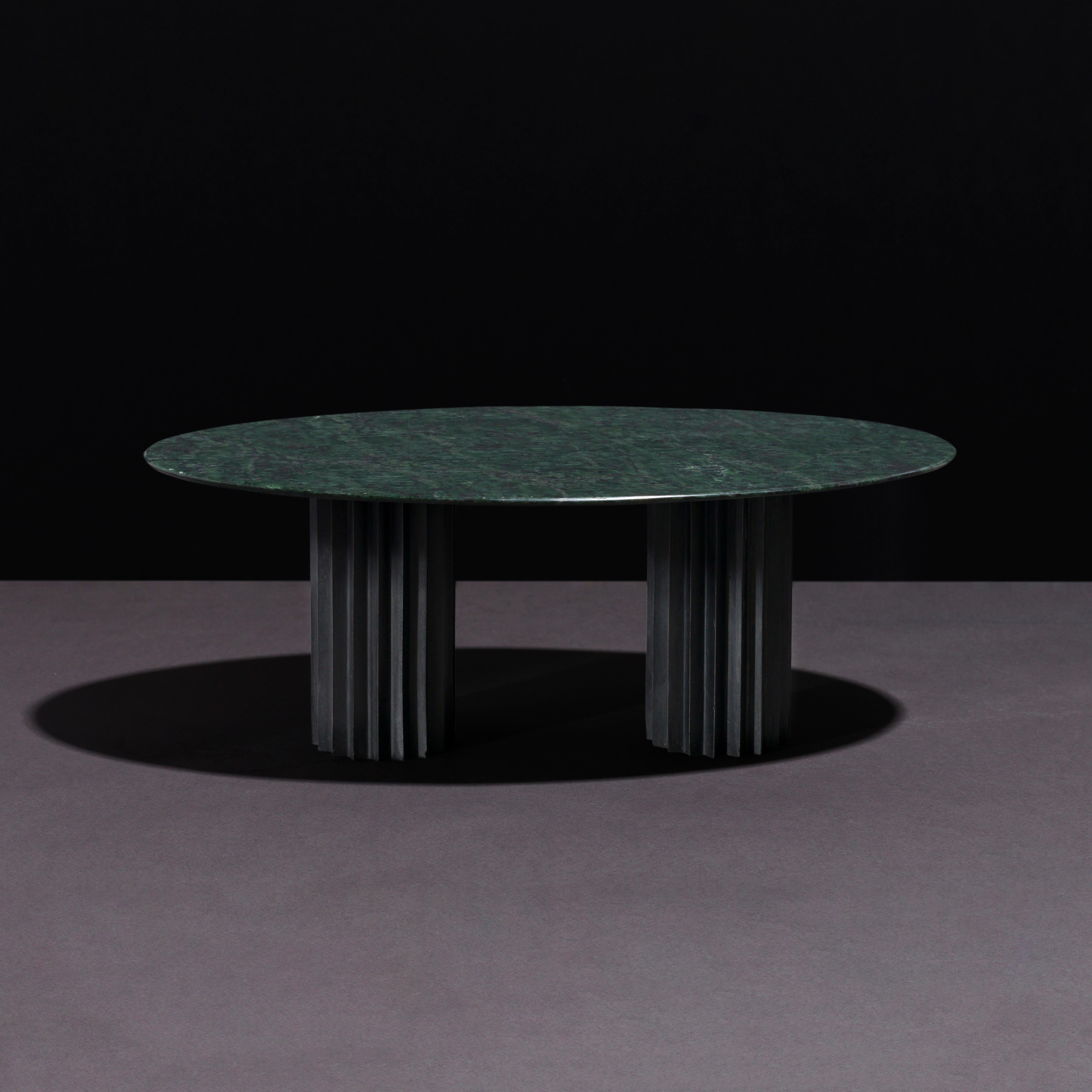 Patinated Doris Green Serpentino Marble Oval Dining Table by Fred and Juul For Sale