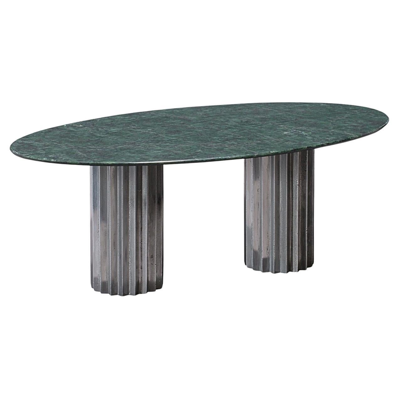 Doris Green Serpentino Marble Oval Dining Table by Fred and Juul For Sale