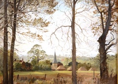 Sussex Landscape - Early 20th Century English Summer Haystacks Country Painting