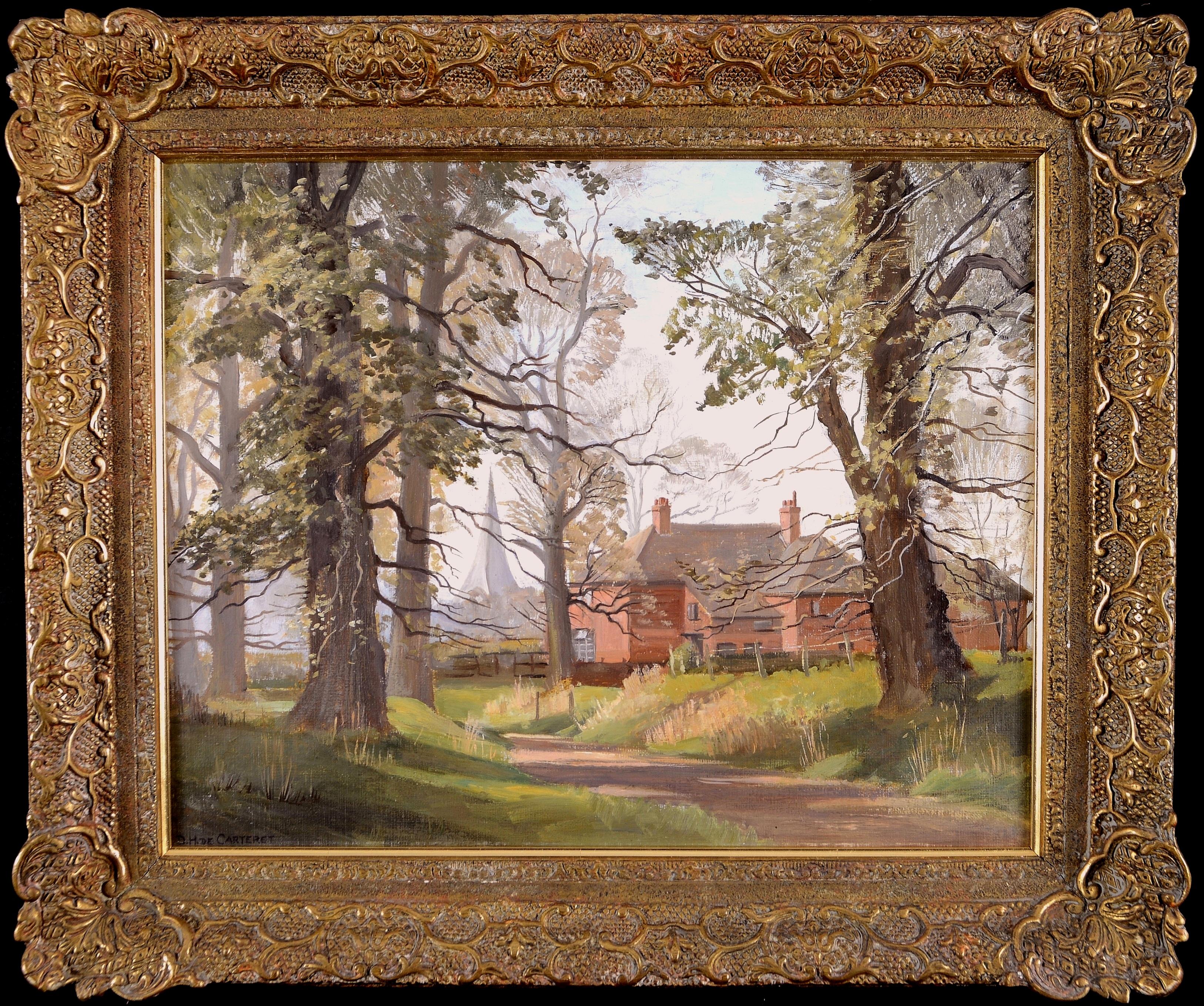 Paysage du Sussex - Début du 20e siècle Peinture anglaise de campagne boisée en été