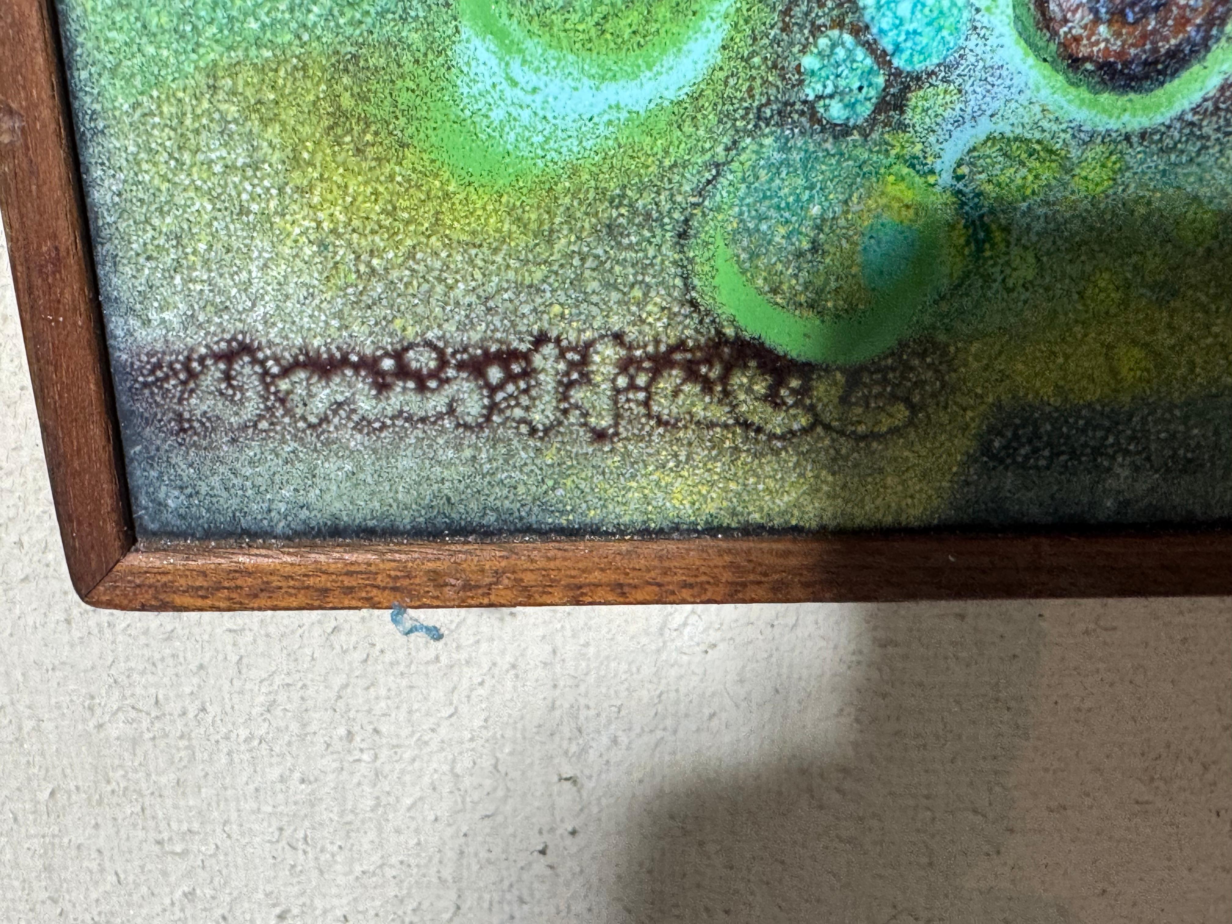 Hand-Crafted Doris Hall Enamel on Copper Art / framed plaque , Modernist woman For Sale