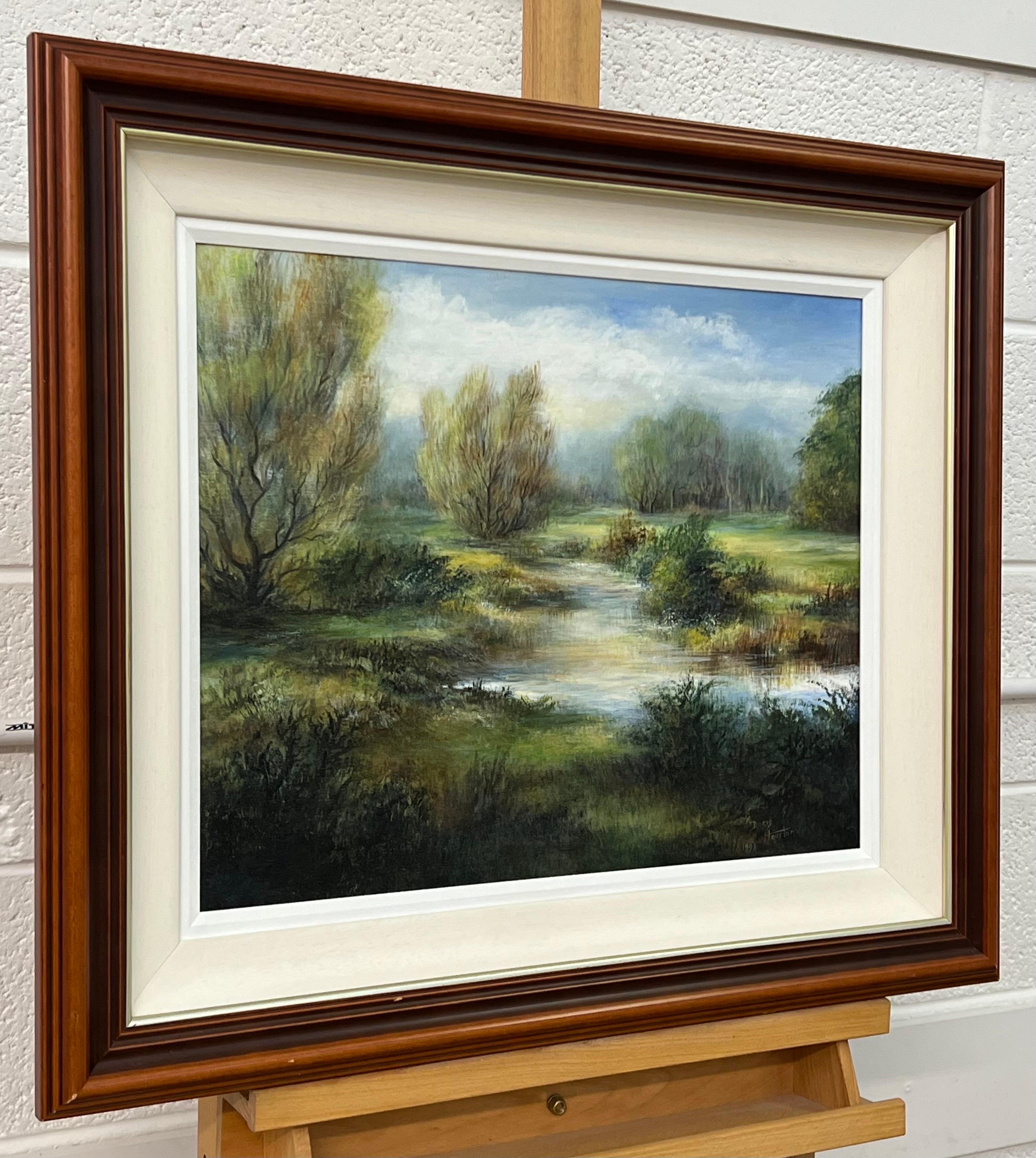 Paesaggio fluviale di una sera d'estate in Irlanda dipinto da un artista del XX secolo - Painting di Doris Houston