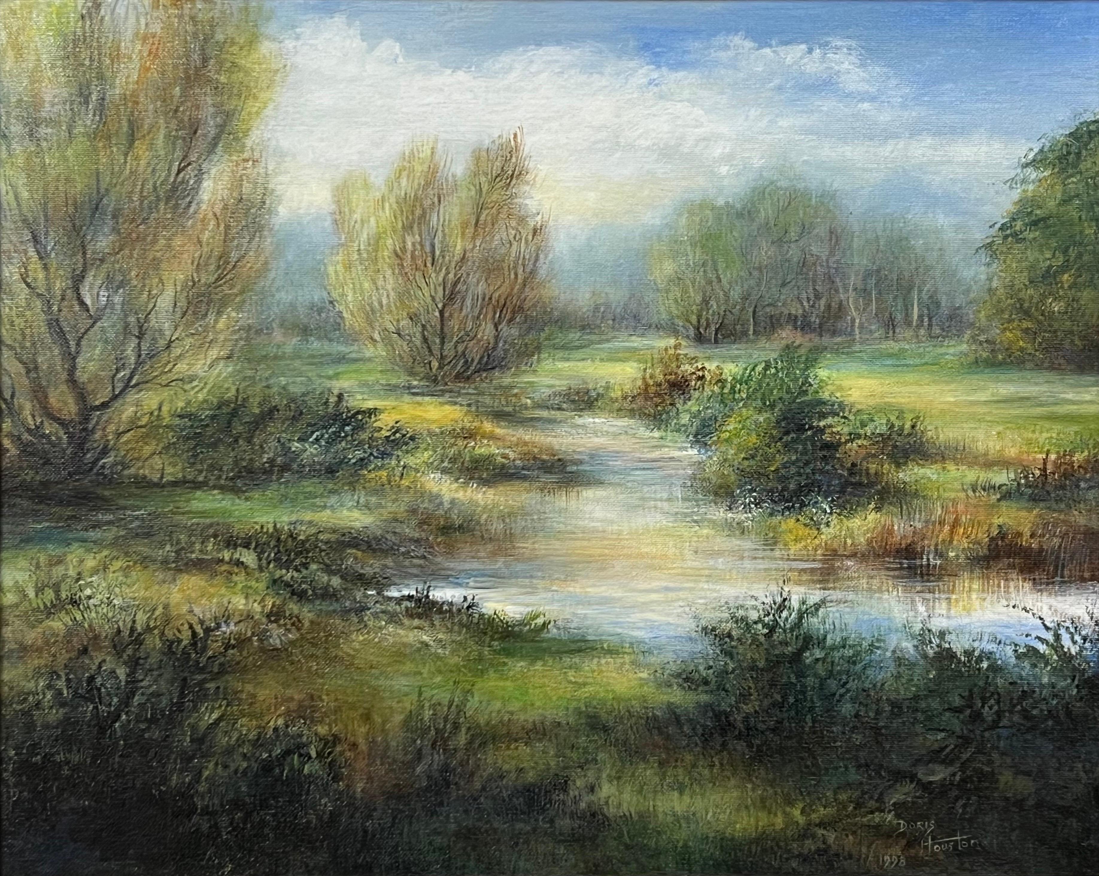 Paesaggio fluviale di una sera d'estate in Irlanda dell'artista del XX secolo Doris Houston (nata nel 1948). 
Le sue opere sono presenti nelle collezioni di diversi musei irlandesi. 

L'arte misura 20 x 16 pollici 
La cornice misura 28 x 24 pollici 
