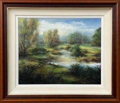 River Landscape Painting of a Summer Evening in Ireland by 20th Century Artist