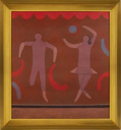 Ribbon Dance Female Figure with Blue Ball Oil on Canvas