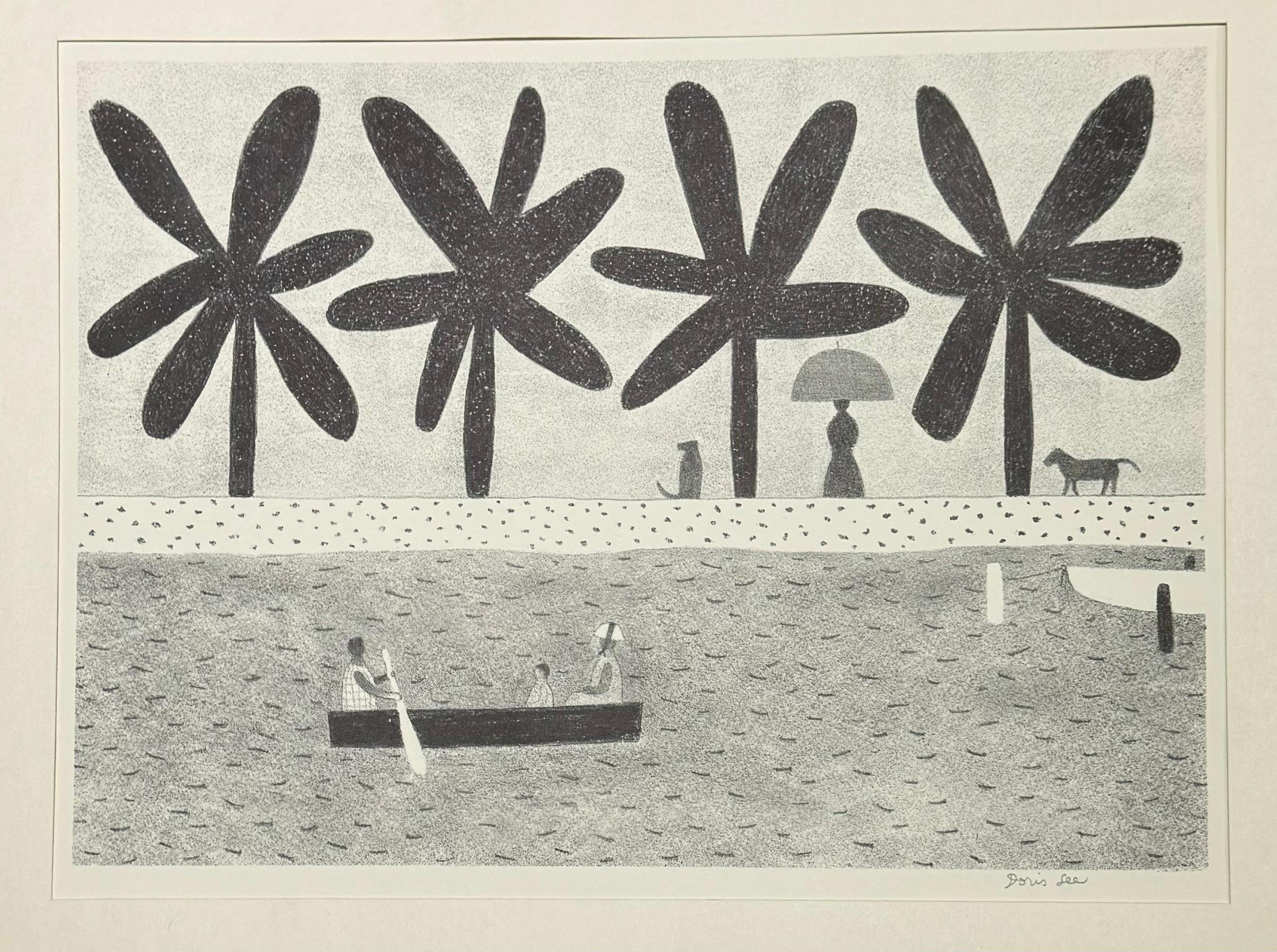 1961 Modernista FOLK ART Litografia originale a matita 