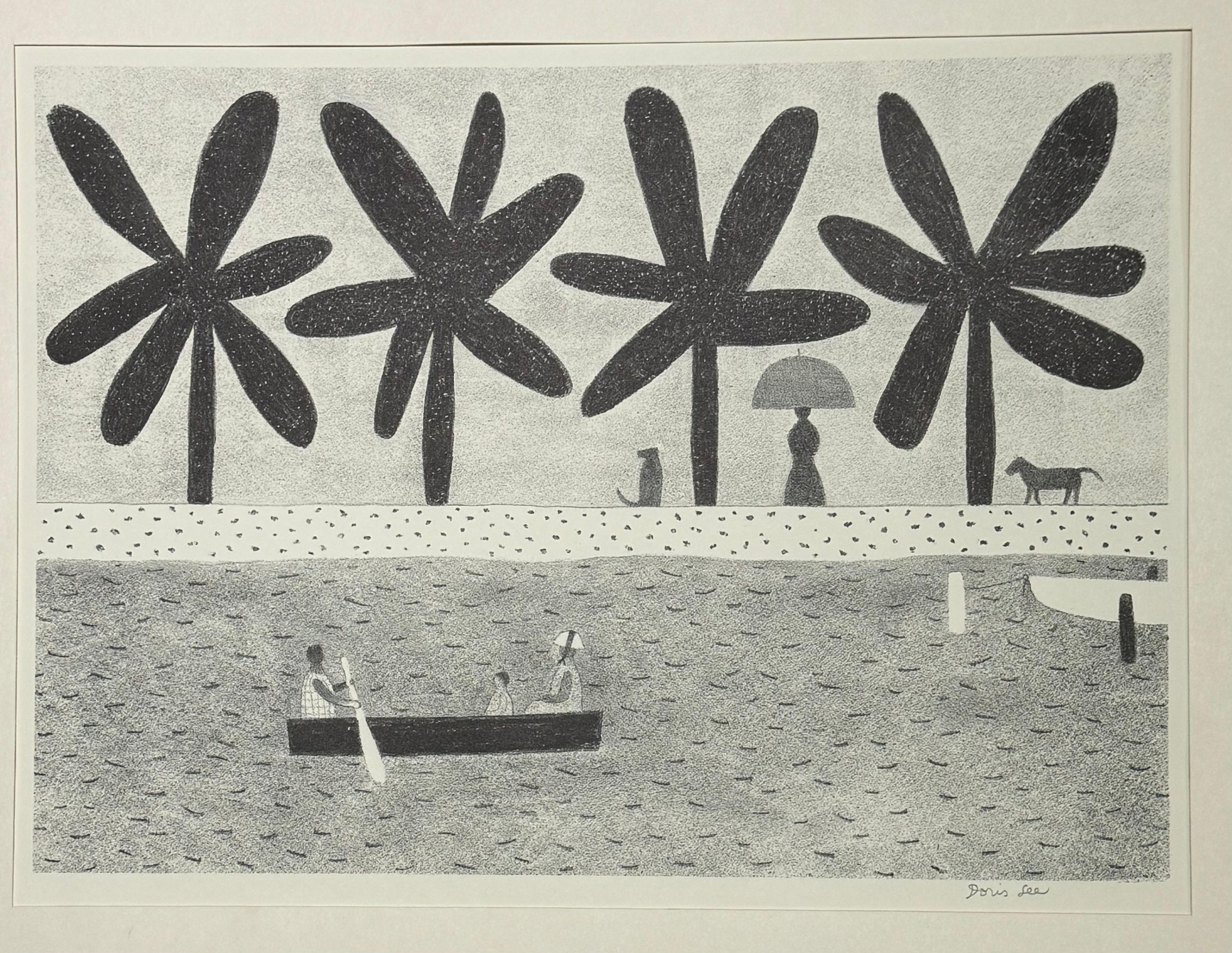 1961 Modernista FOLK ART Litografia originale a matita 