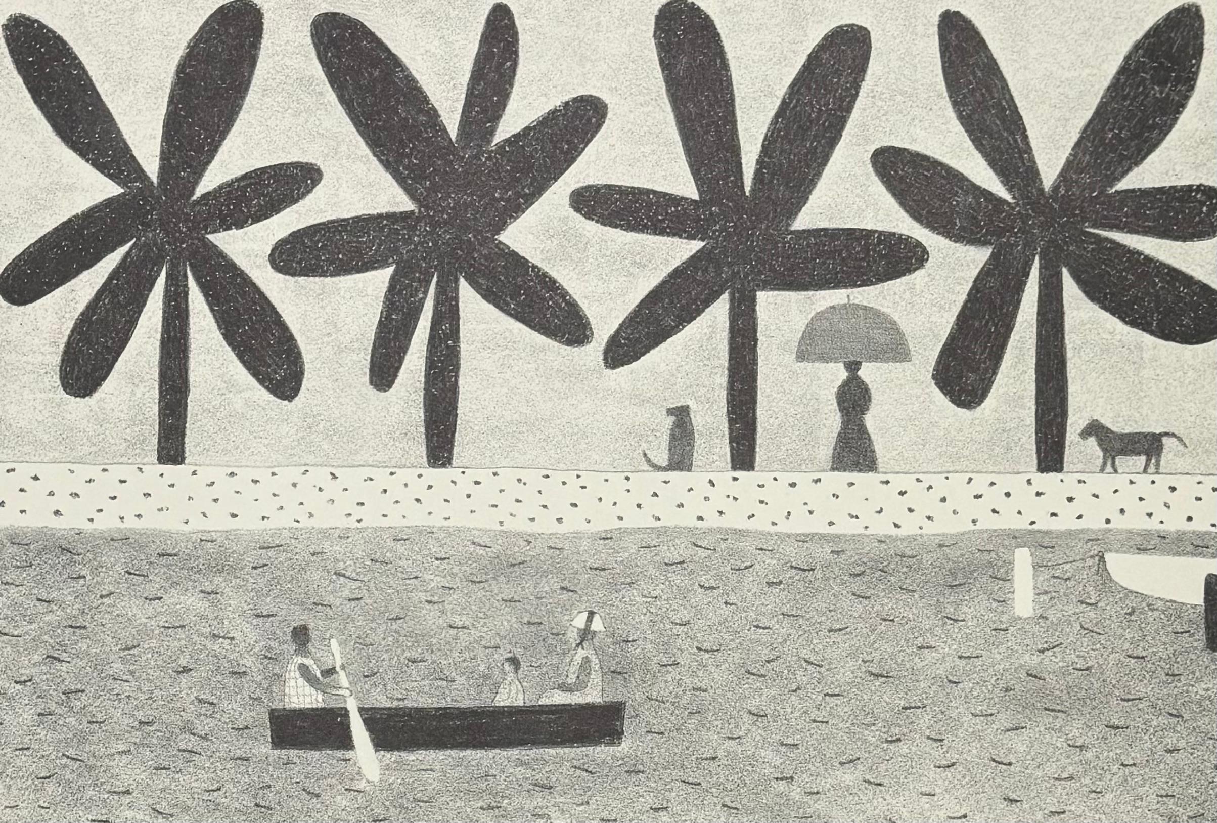 1961 Modernista FOLK ART Litografia originale a matita 
