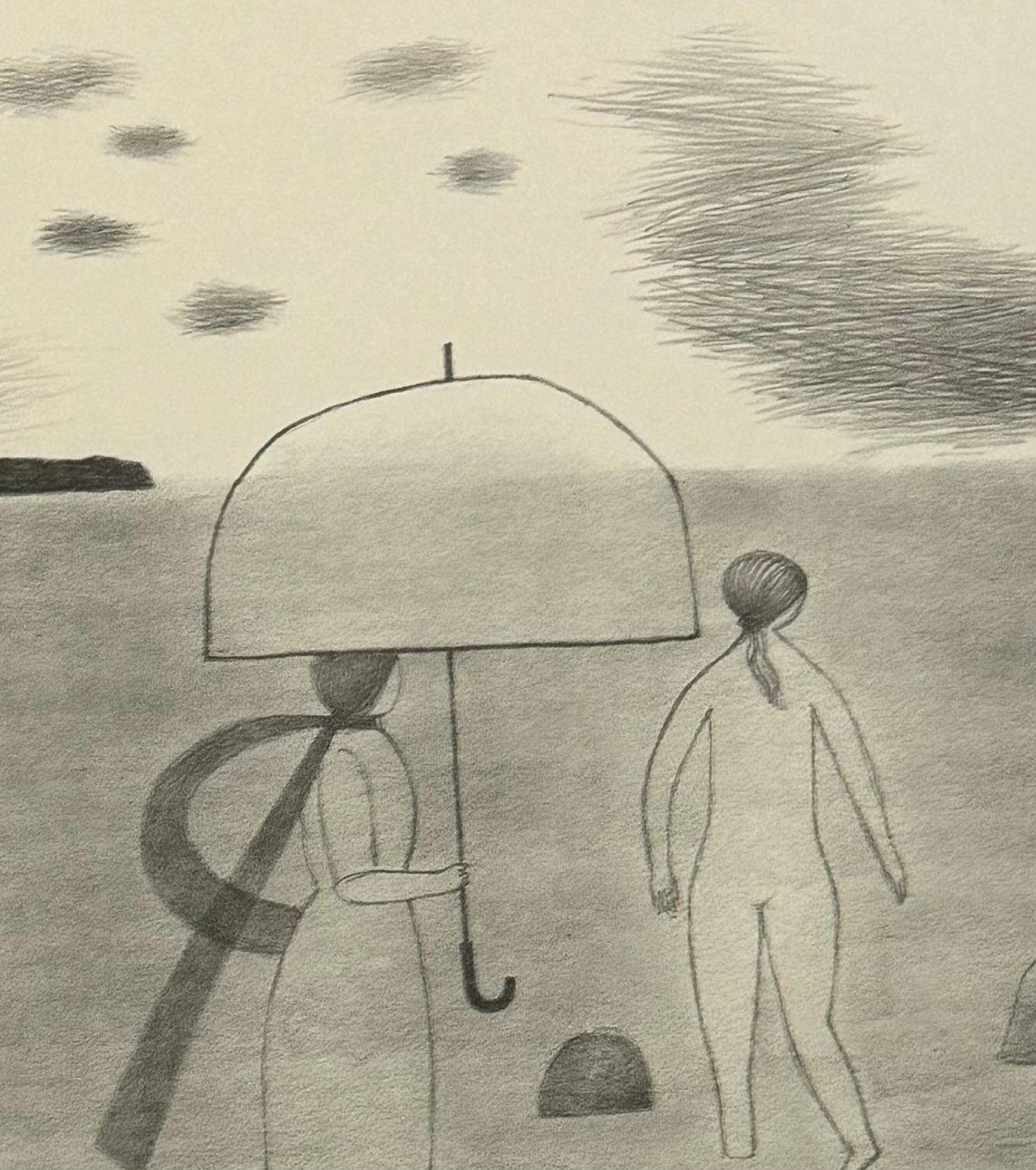 Modernista FOLK ART Litografia originale a matita 
