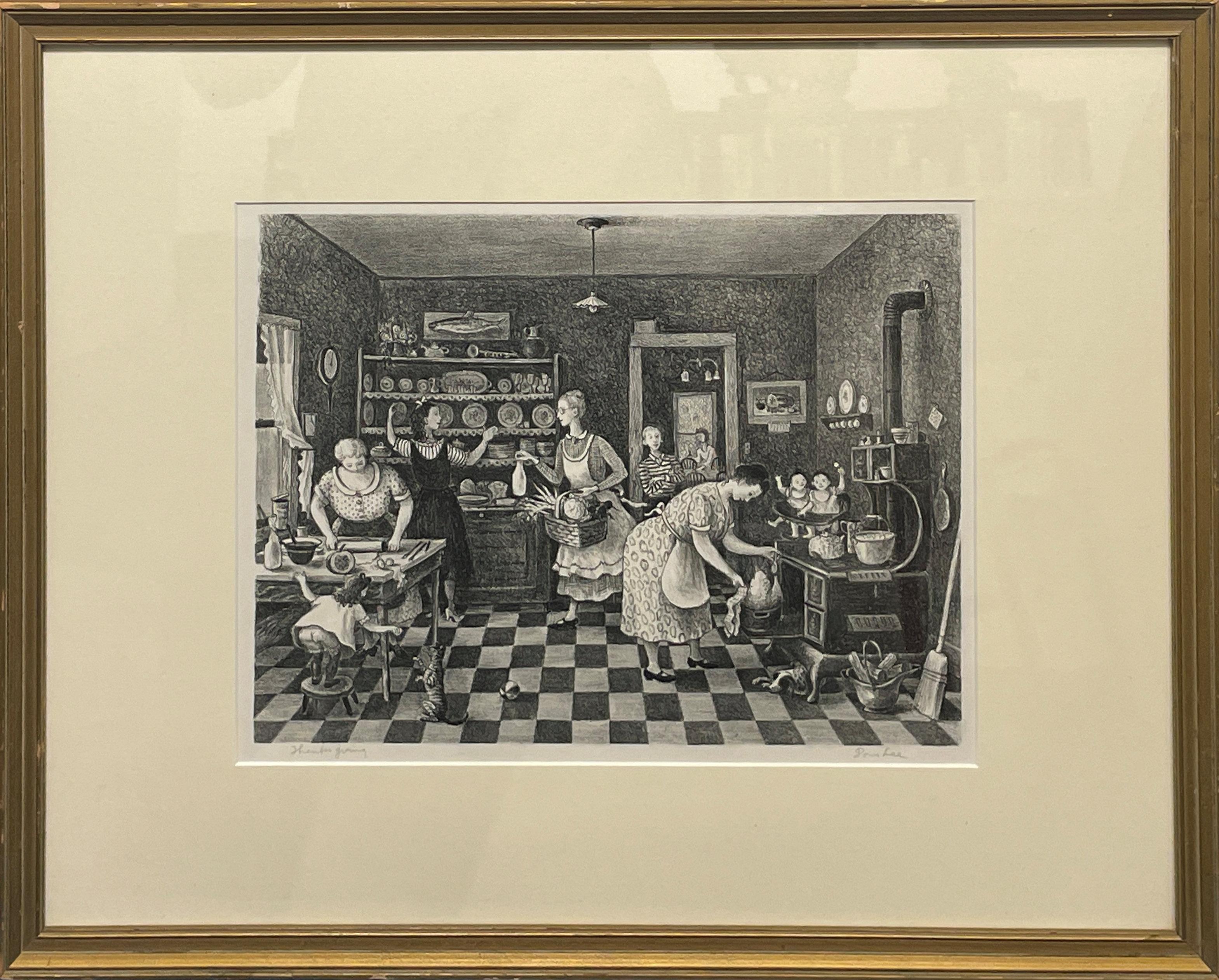 „Thanksgiving“ Doris Lee, Familieninterieur, Genre-Szene, Americana, WPA, Woodstock im Angebot 1