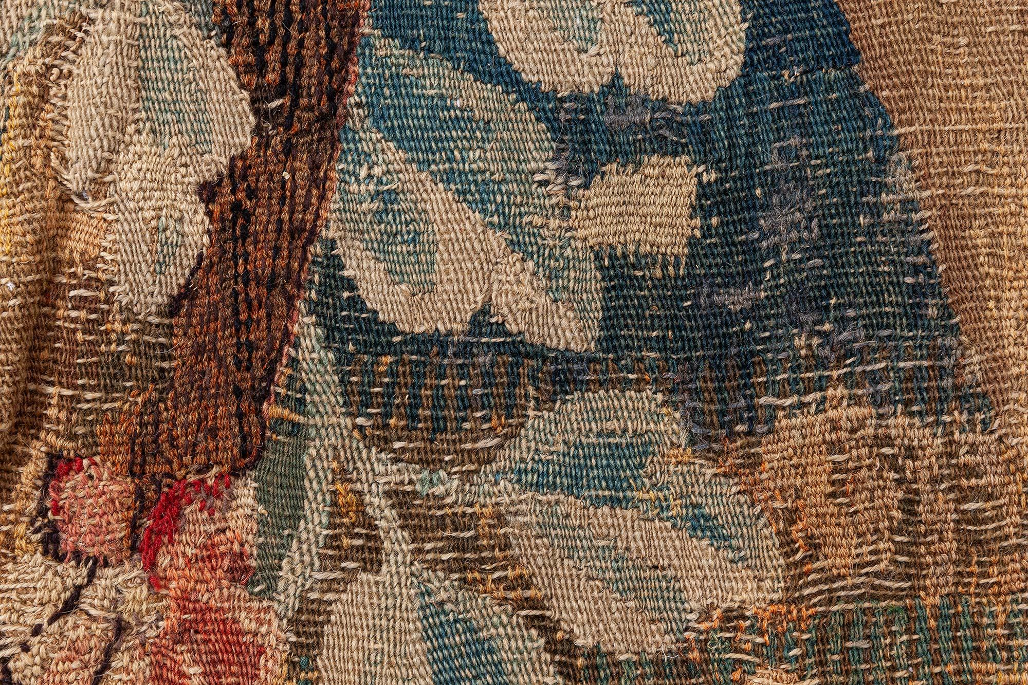 French Doris Leslie Blau 18th Century Verdure Tapestry Fragment Rug For Sale