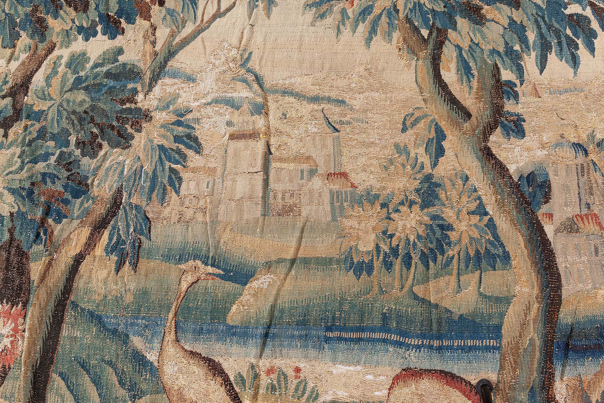 Hand-Woven Doris Leslie Blau 18th Century Verdure Tapestry Fragment Rug For Sale