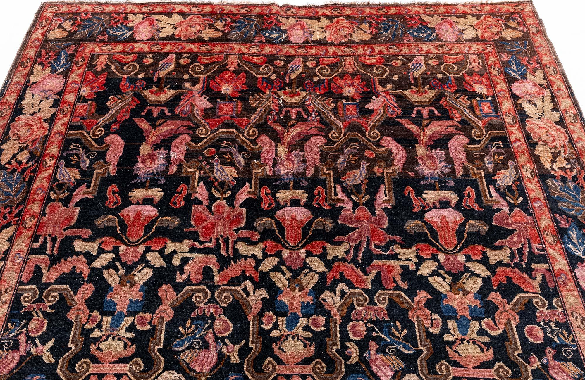 1900s Karabagh botanic brown and pink handmade wool carpet
Size: 6'9