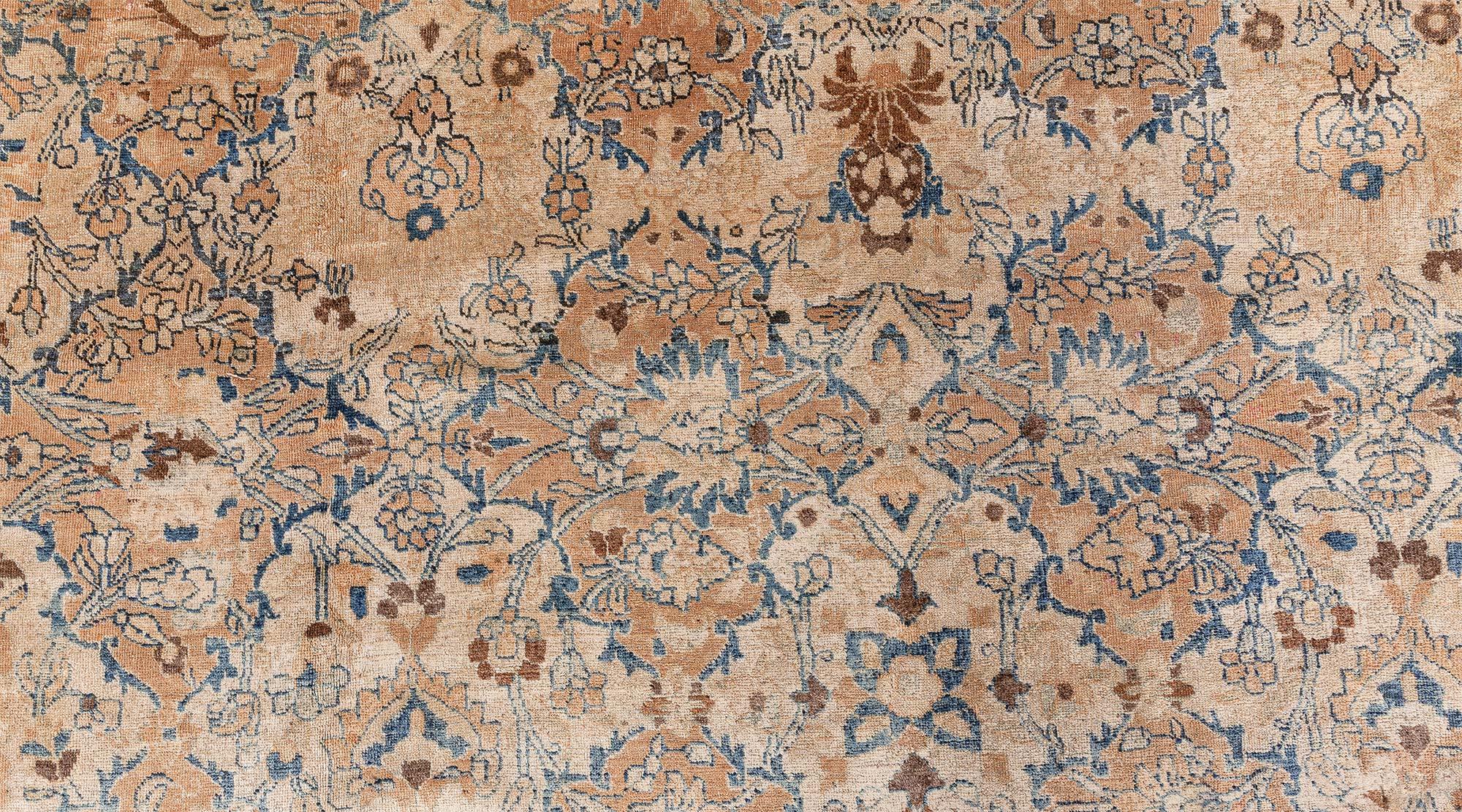 Doris Leslie Blau 1900s Persisch Meshad Botanisch Blau Braun Handgeknüpft Wollteppich im Angebot 5