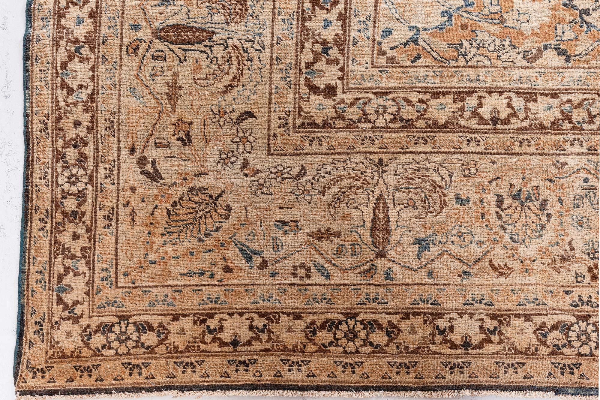 Doris Leslie Blau 1900s Persisch Meshad Botanisch Blau Braun Handgeknüpft Wollteppich im Angebot 4