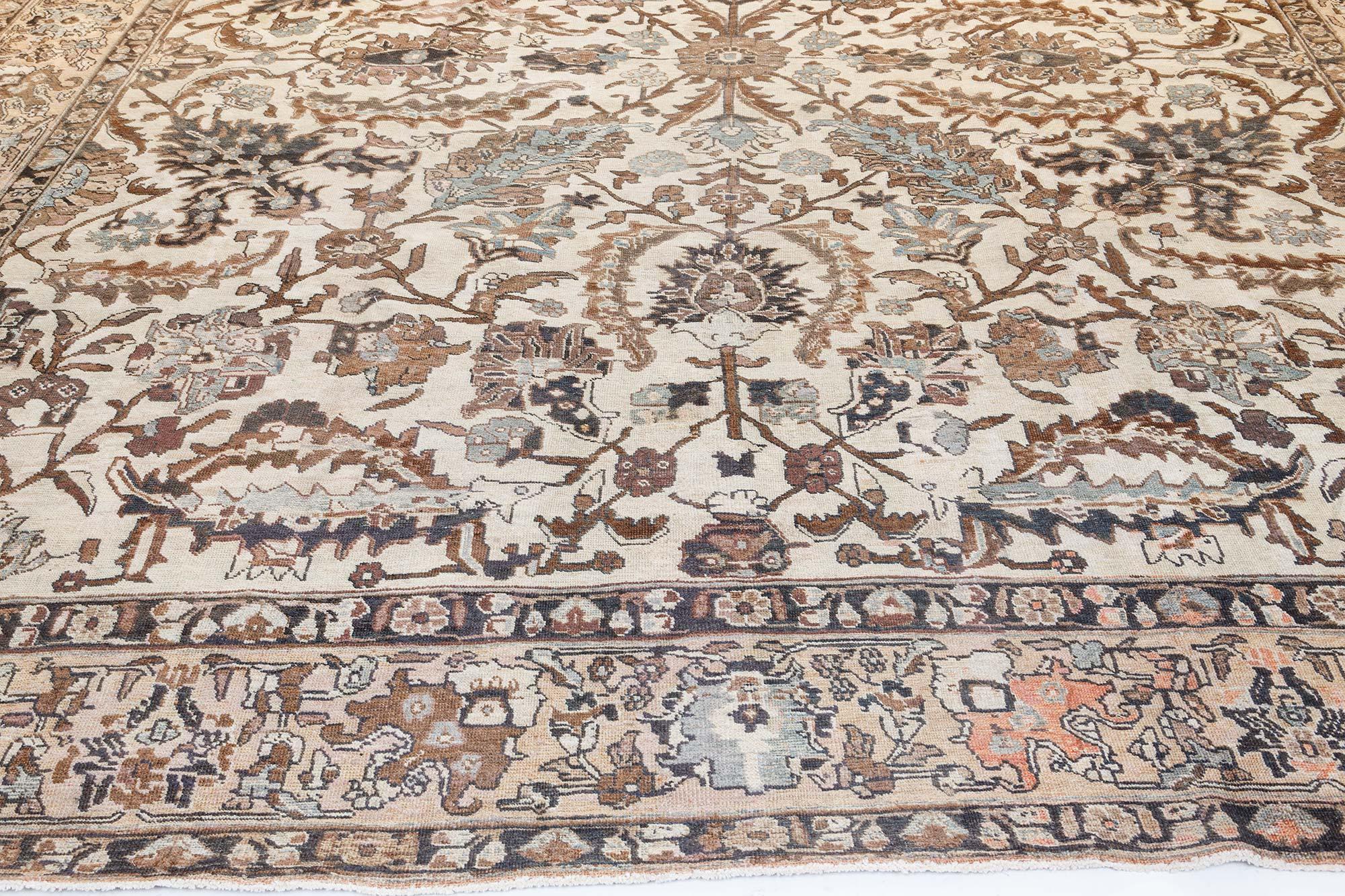 Doris Leslie Blau 1900s Tabriz Ivoire, bleu, Brown Tapis de laine fait main Bon état - En vente à New York, NY