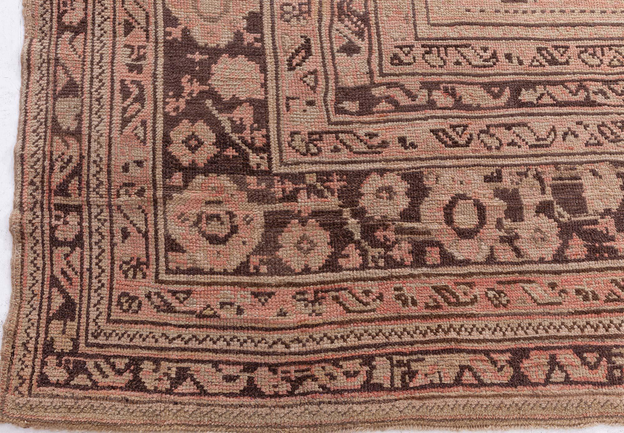 Antique Turkish Oushak Rug in Faded Rose and Mocha Tones
Size: 17'6