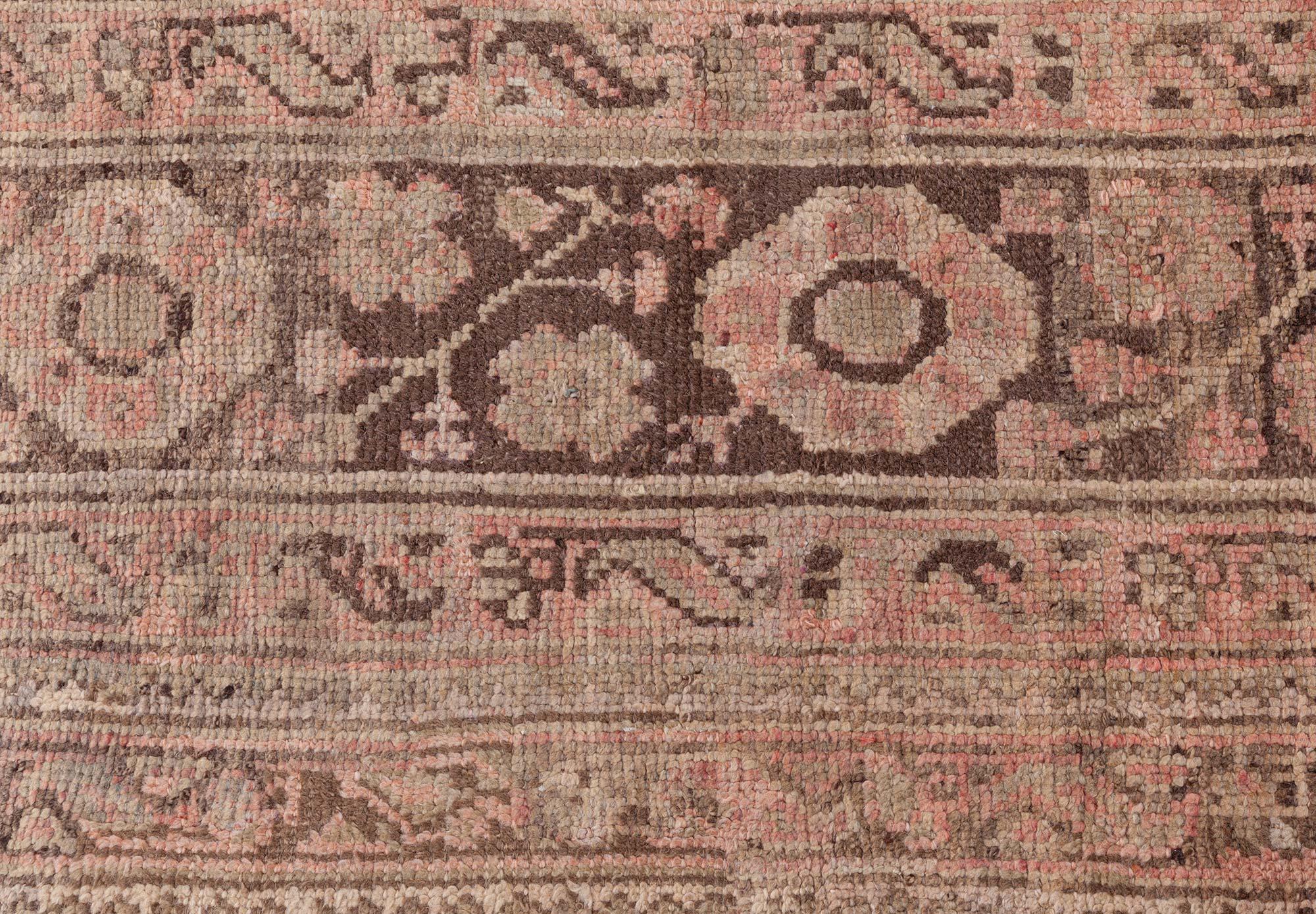 Doris Leslie Blau Antique Turkish Oushak Rug in Faded Rose and Mocha Tones In Good Condition For Sale In New York, NY