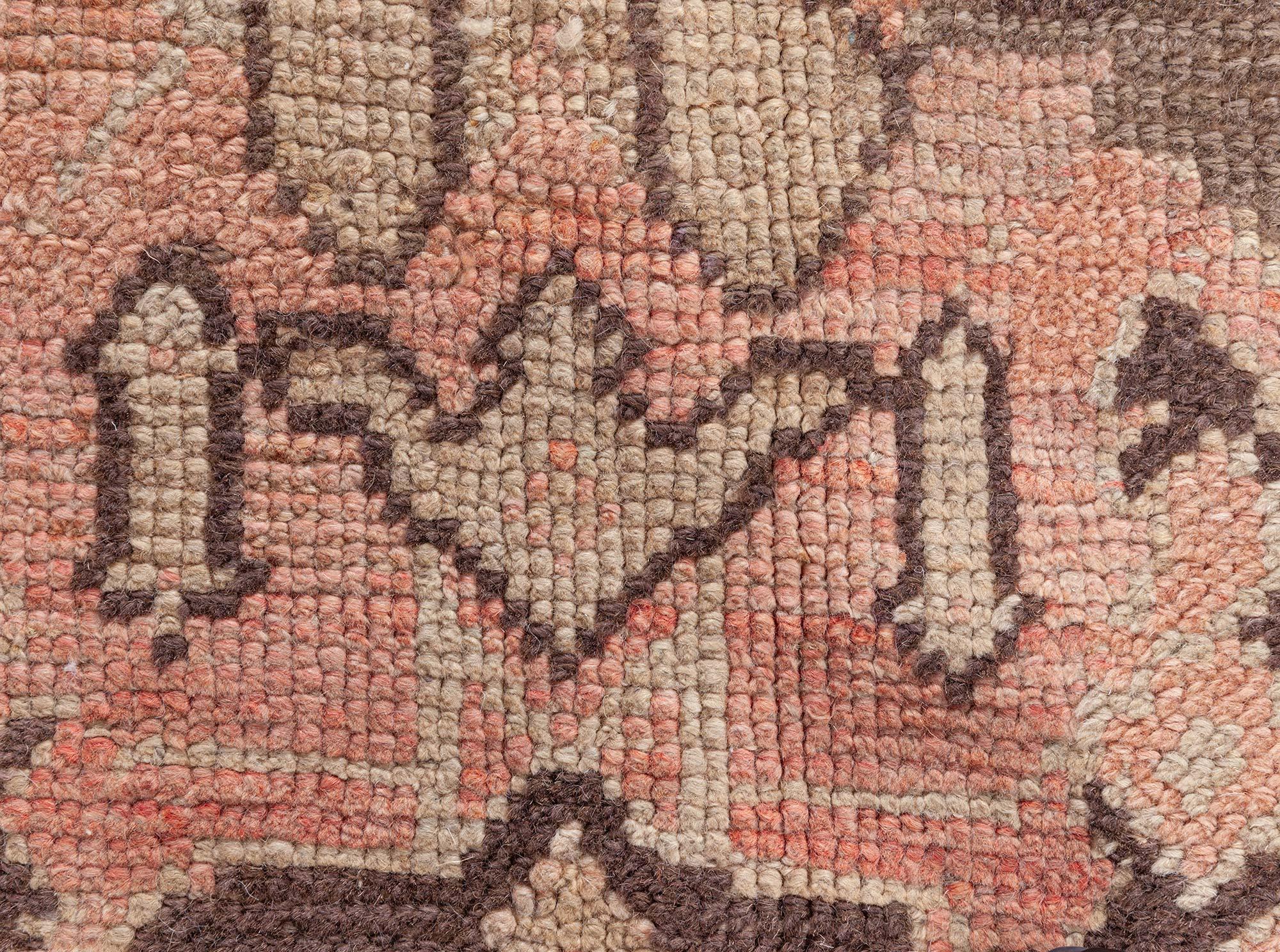 20th Century Doris Leslie Blau Antique Turkish Oushak Rug in Faded Rose and Mocha Tones For Sale