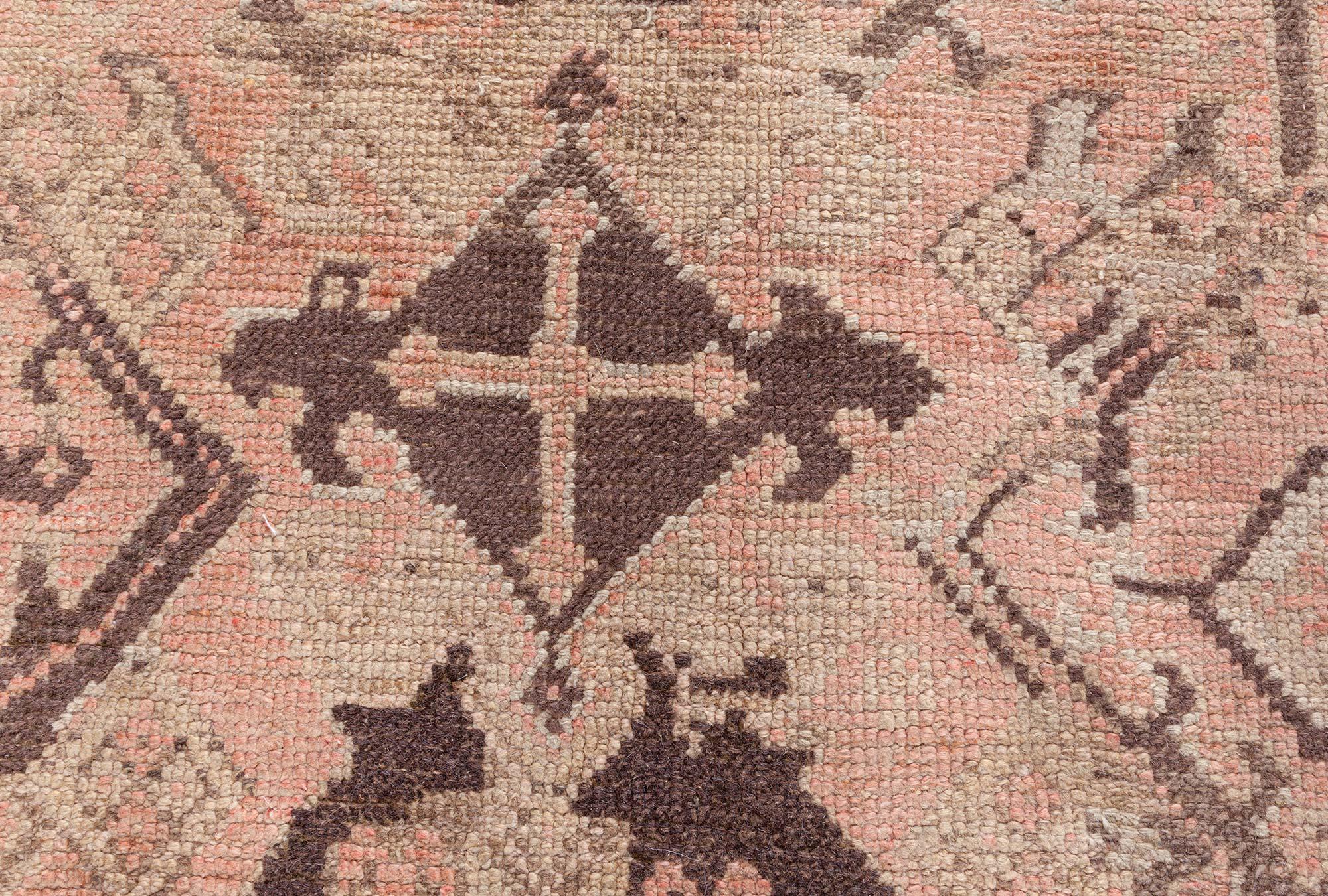 Wool Doris Leslie Blau Antique Turkish Oushak Rug in Faded Rose and Mocha Tones For Sale