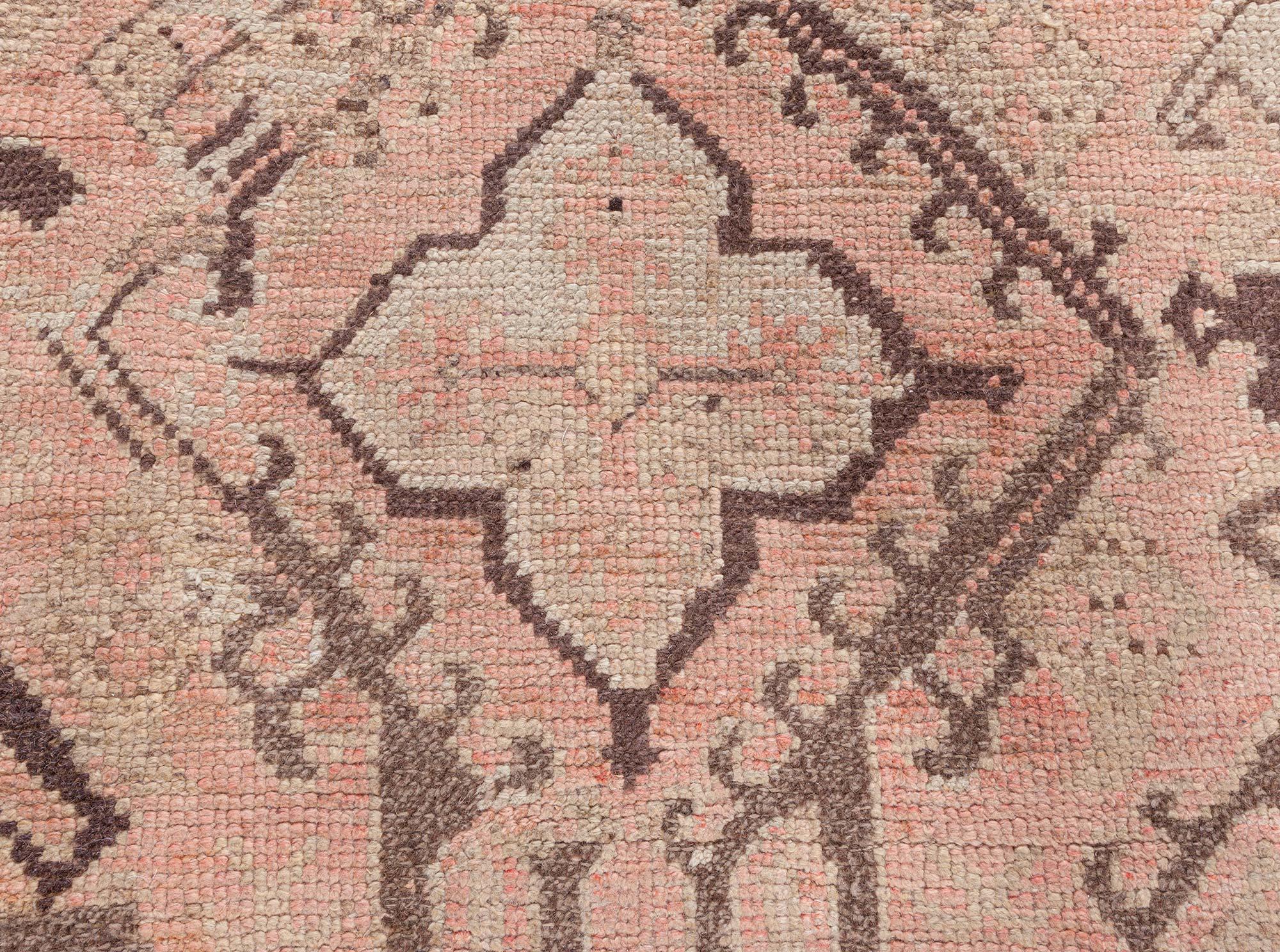 Doris Leslie Blau Antique Turkish Oushak Rug in Faded Rose and Mocha Tones For Sale 1