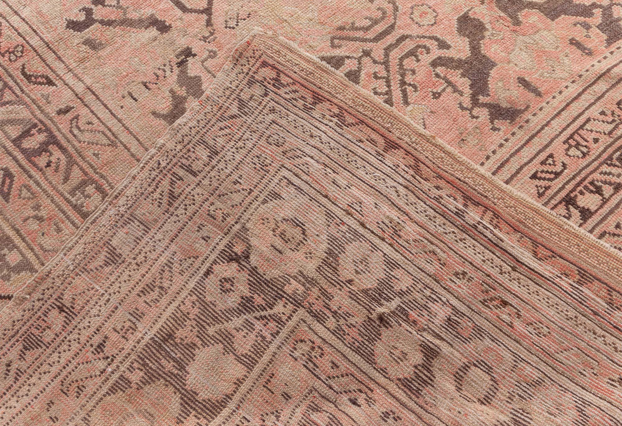 Doris Leslie Blau Antique Turkish Oushak Rug in Faded Rose and Mocha Tones For Sale 2