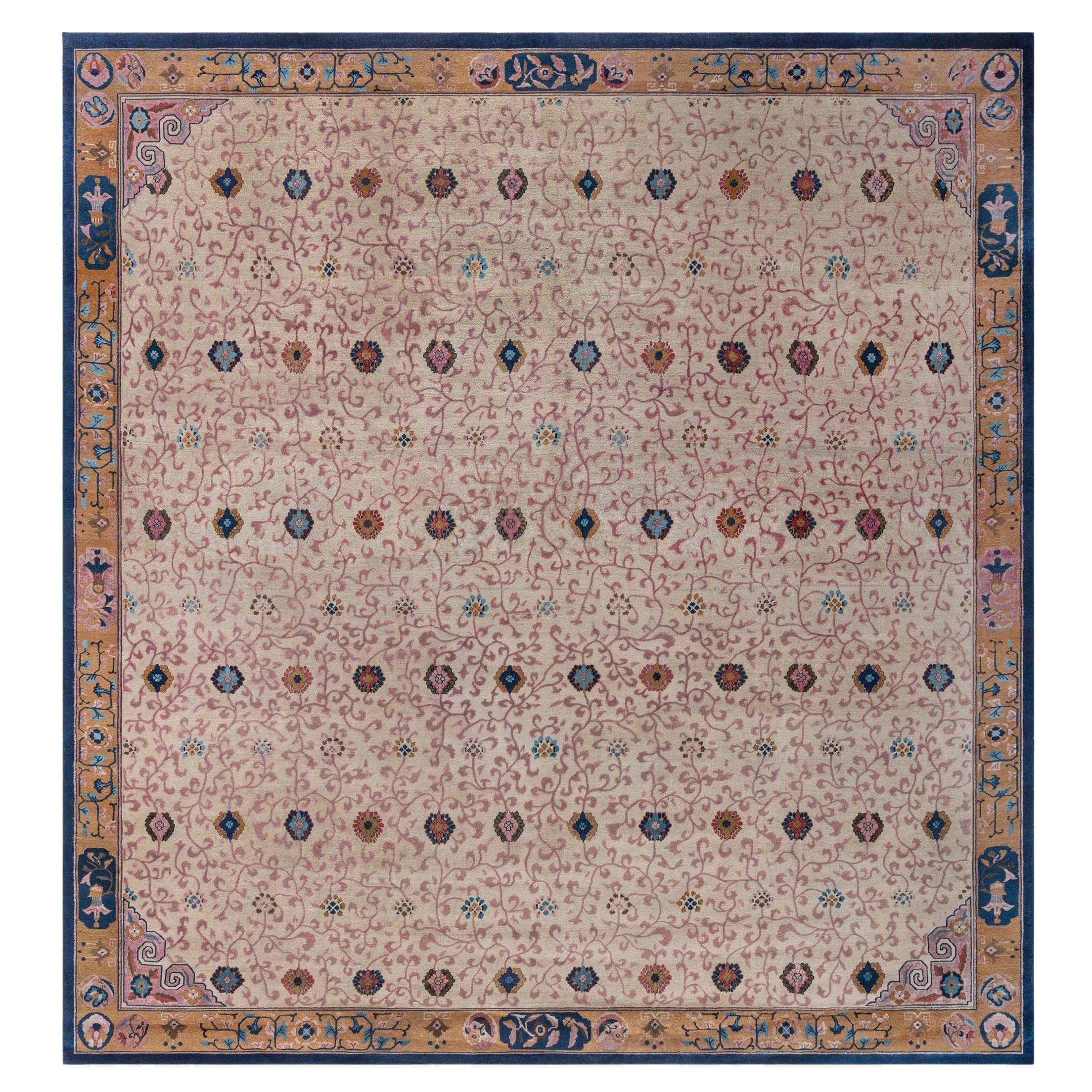 Doris Leslie Blau 1920s Chinese Art Deco Rug in Soft Pastels (Size Adjusted) For Sale