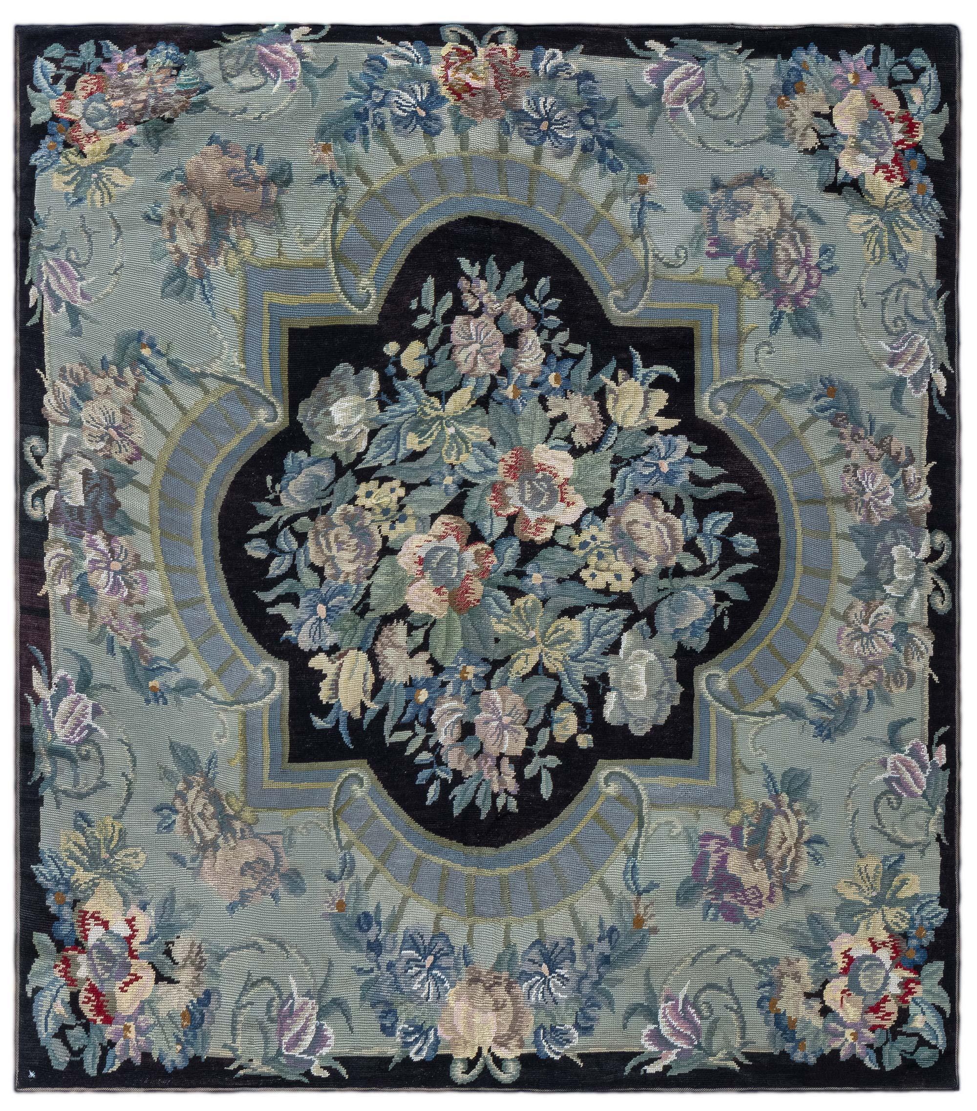 Doris Leslie Blau 1920s English Needlepoint Rug with Floral Medallion Design