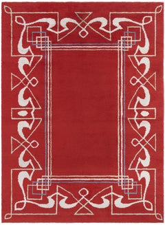Doris Leslie Blau 1940s Vintage European Art Deco Rug in Crimson & Ivory
