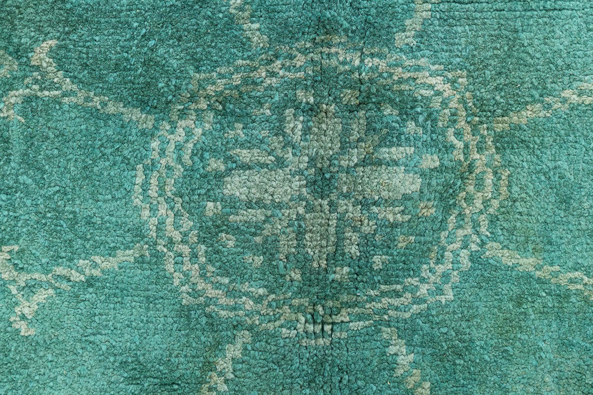 Elegant 1940s Vintage European Rug with Neoclassical Motifs in Cool Aqua
Size: 8'11