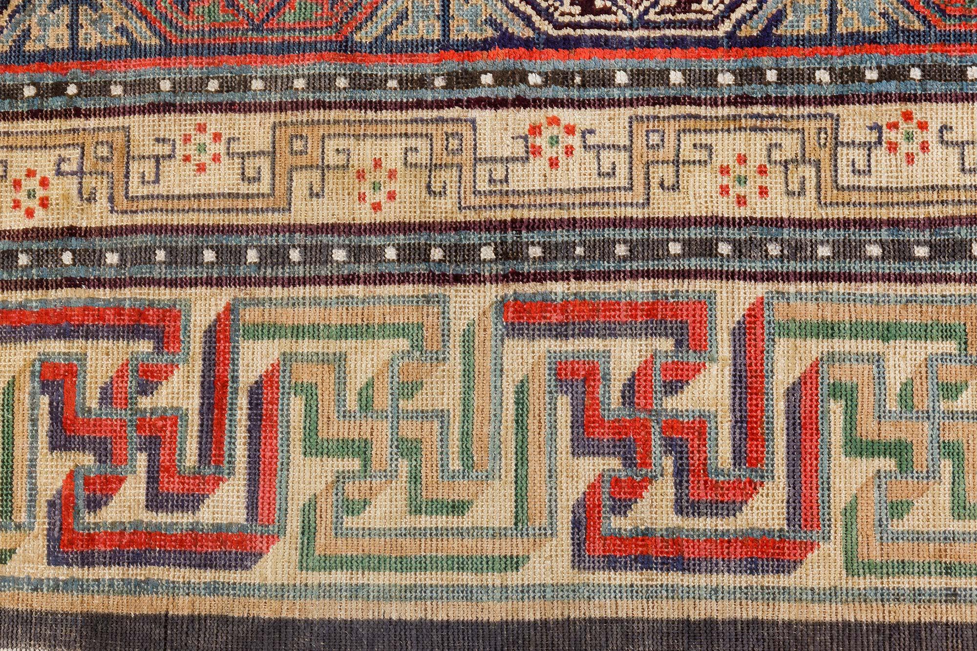 Hand-Knotted Doris Leslie Blau 19th Century Bold Chinese Silk Rug For Sale