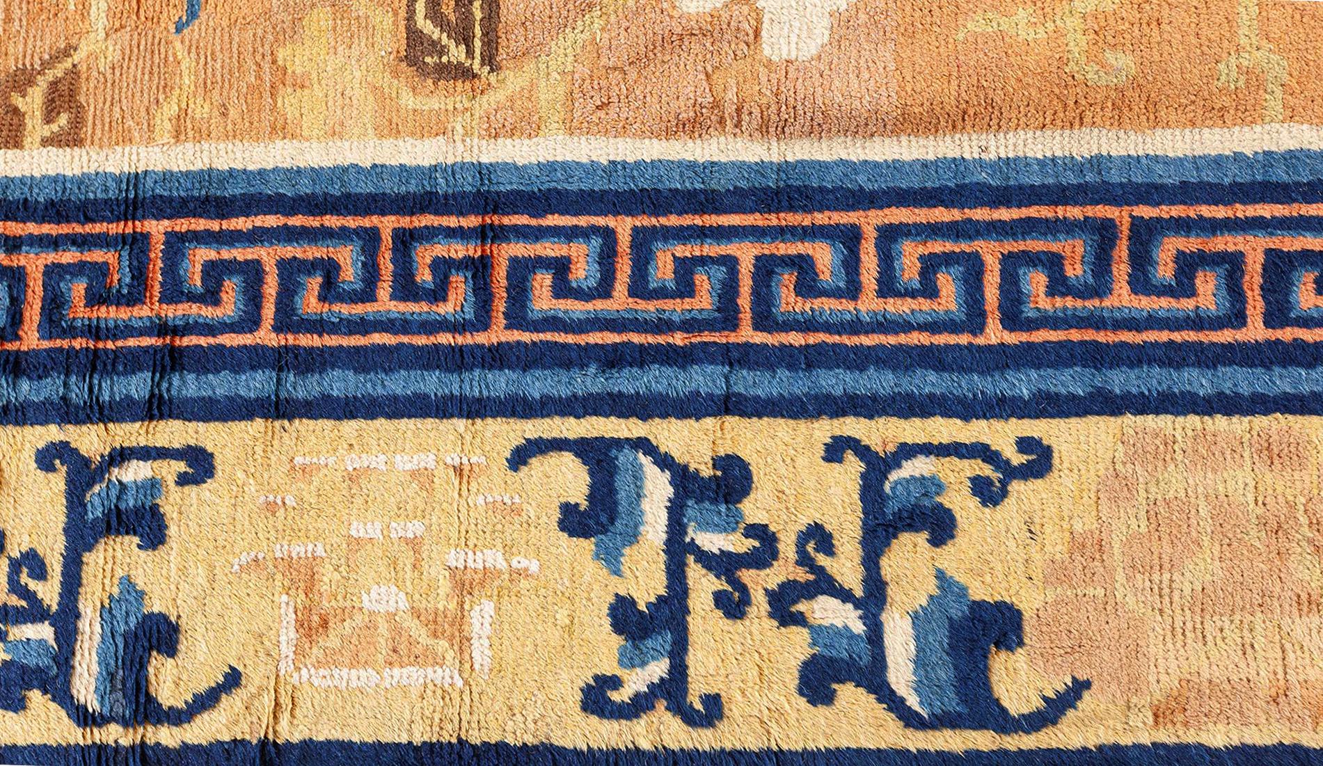 Wool Doris Leslie Blau 19th Century Chinese Yellow Blue Handmade Rug For Sale