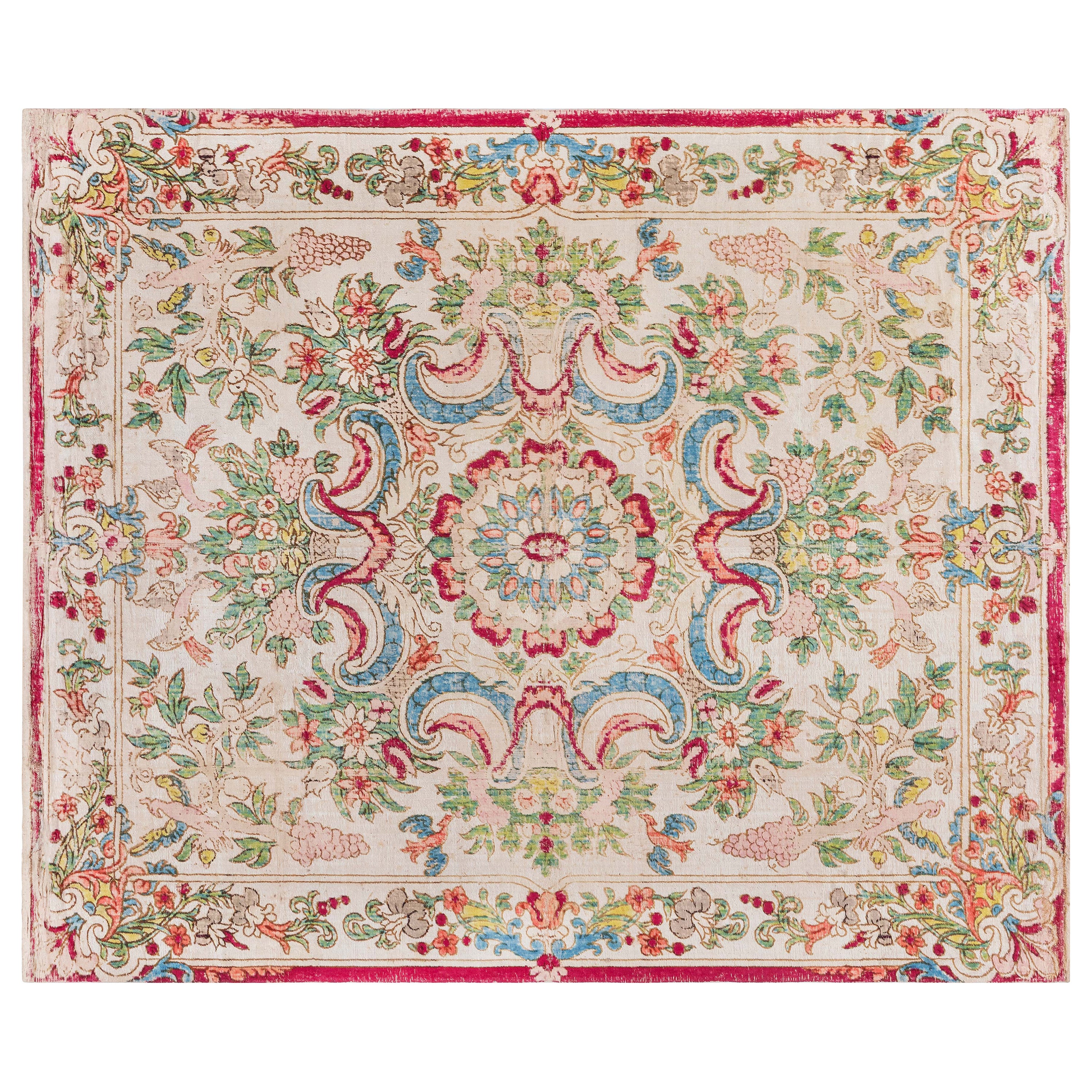 Doris Leslie Blau Tapis de table en soie européen du XIXe siècle