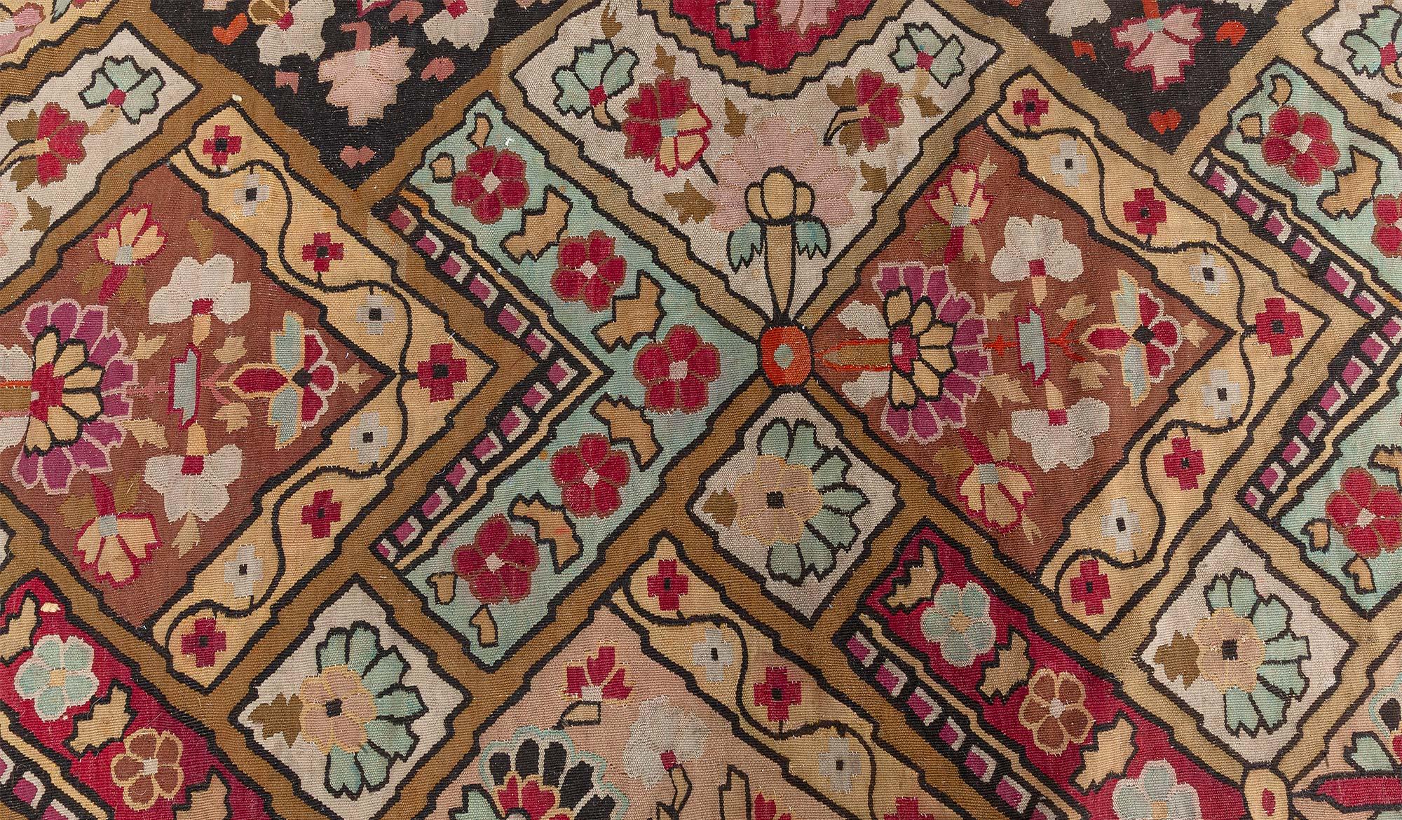 Lana Doris Leslie Blau Tappeto Aubusson Botanico Francese del XIX secolo fatto a mano in vendita