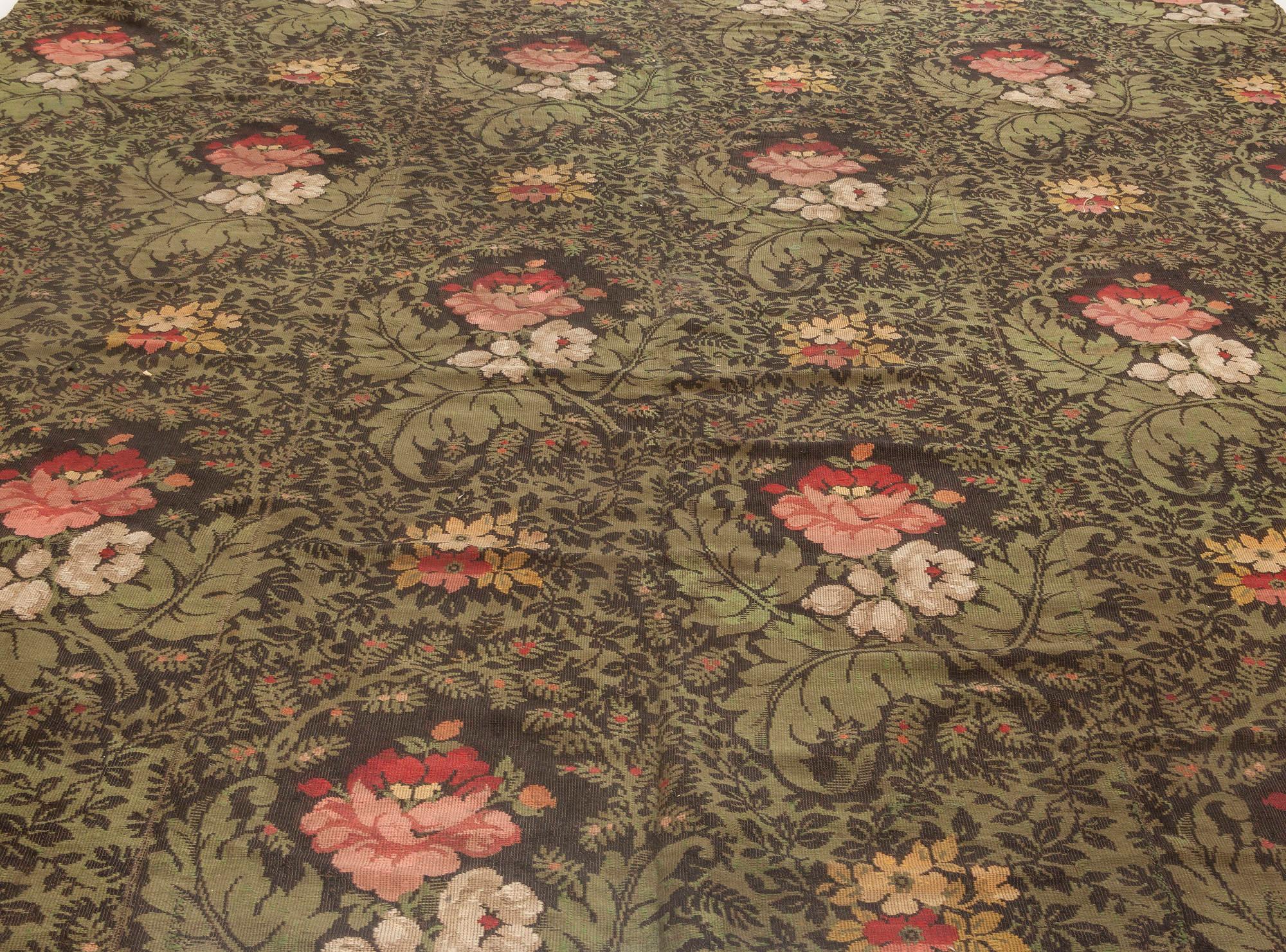 Needlework Doris Leslie Blau 19th Century French Floral Design Flat Weave Wool Rug For Sale