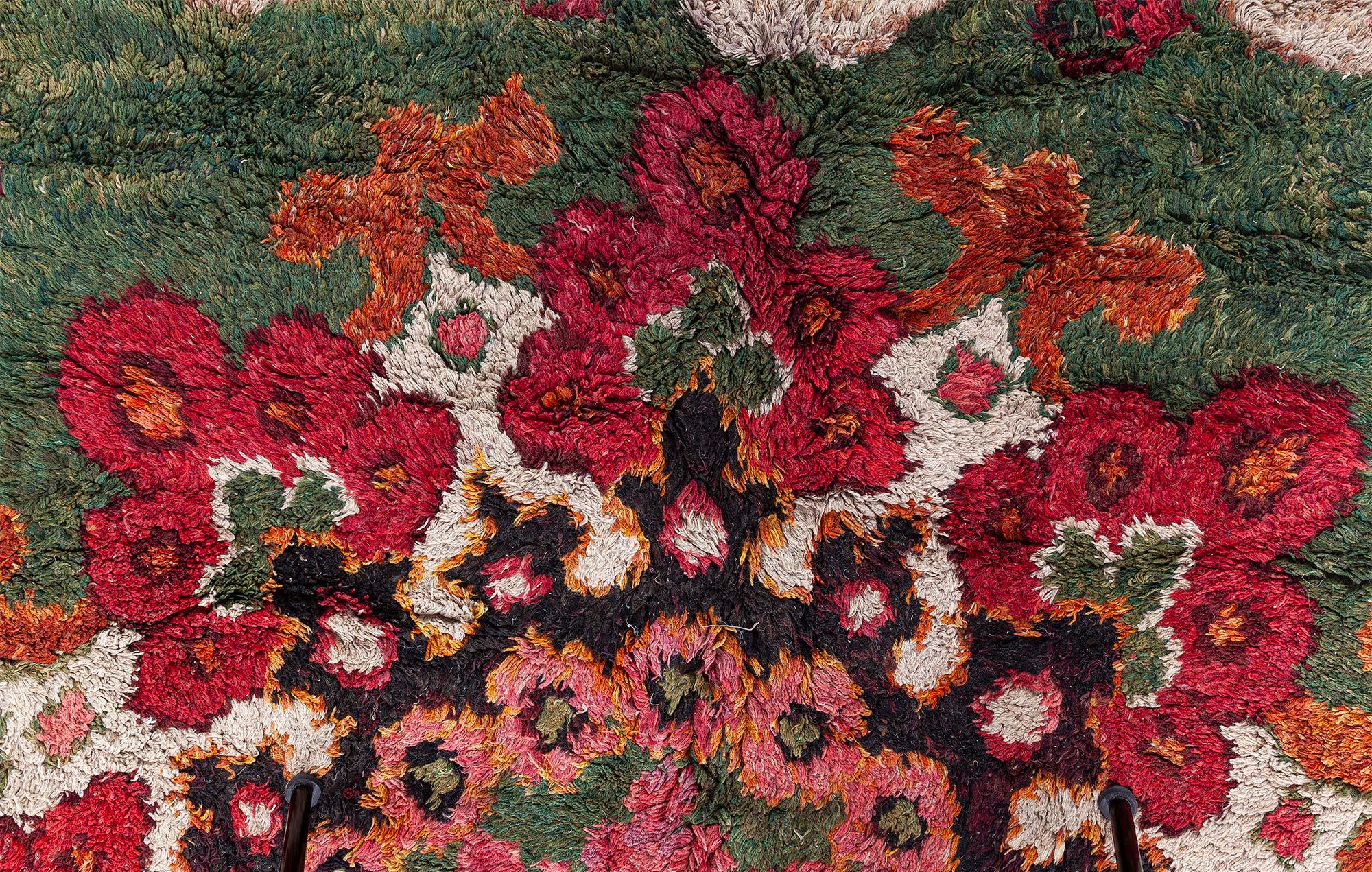Hand-Knotted Doris Leslie Blau 19th Century French Green Red fragment Rug For Sale