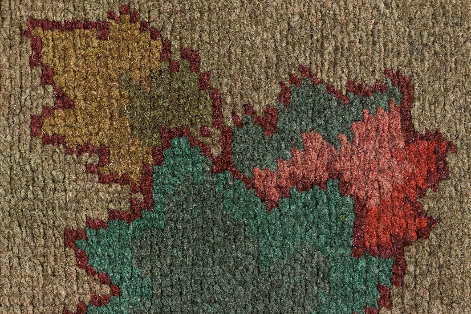 Northern Irish Doris Leslie Blau 19th Century Irish Donegal Green Handmade Wool Rug For Sale