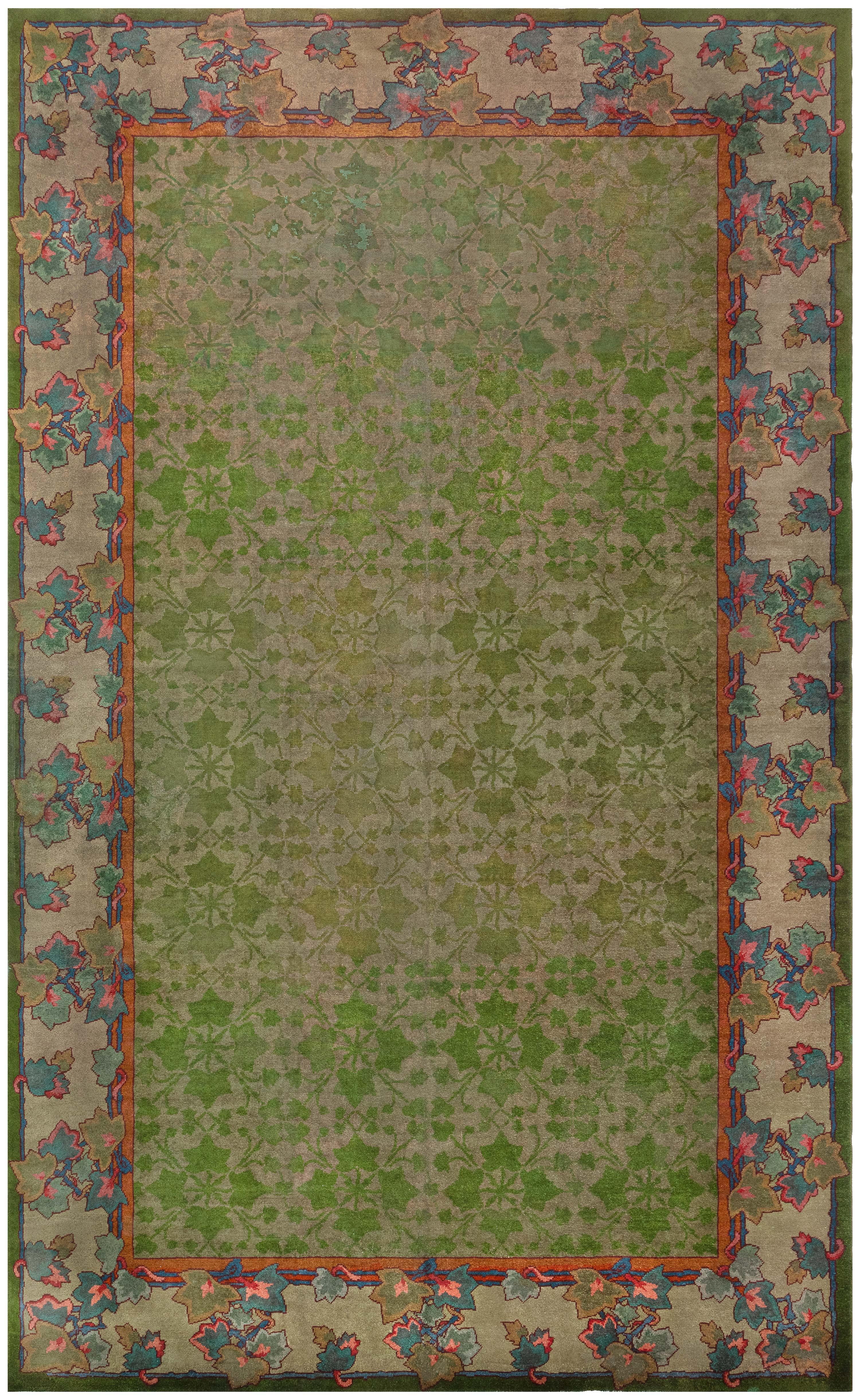 Doris Leslie Blau 19th Century Irish Donegal Green Handmade Wool Rug For Sale