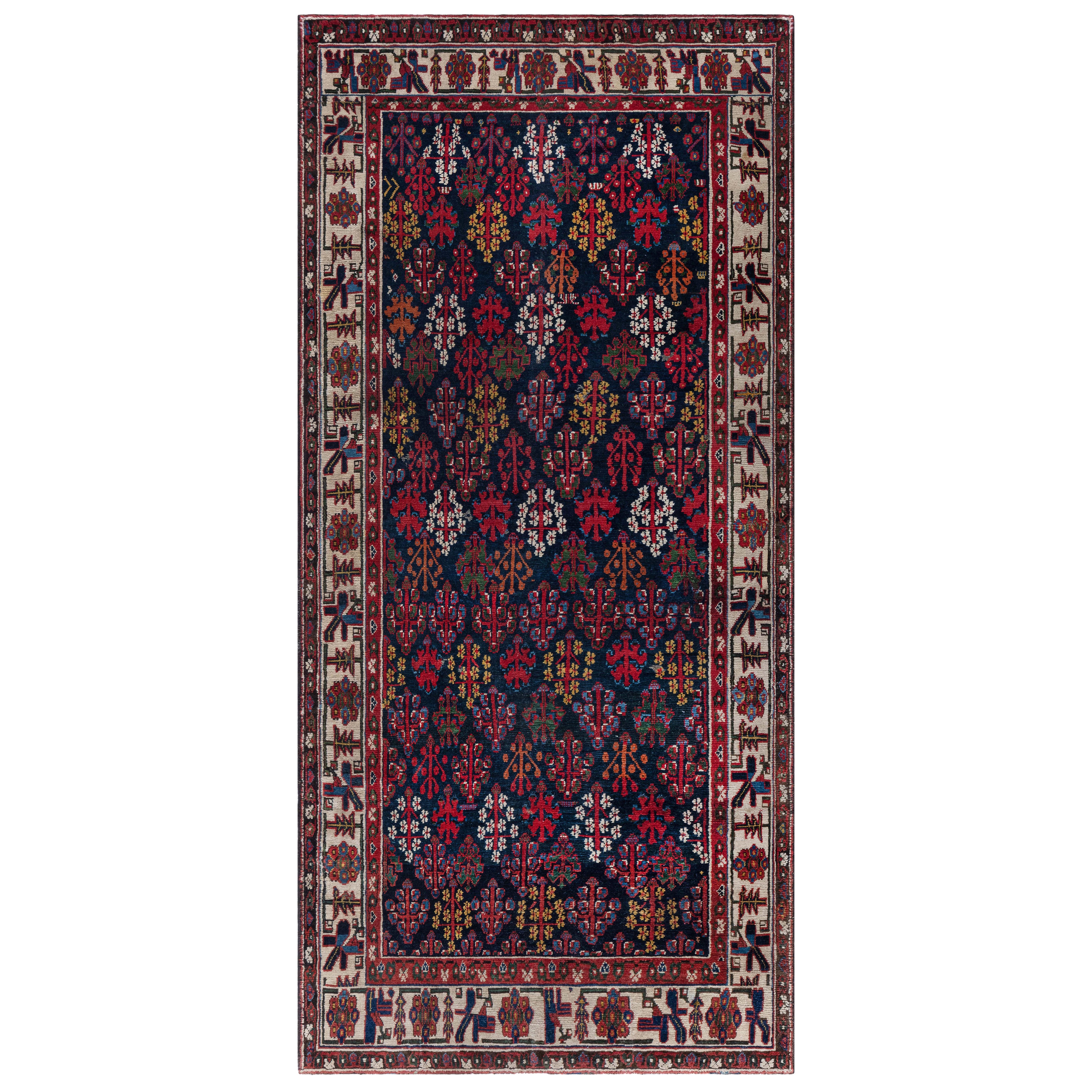 Doris Leslie Blau Tappeto di lana tessuto a mano persiano botanico del XIX secolo